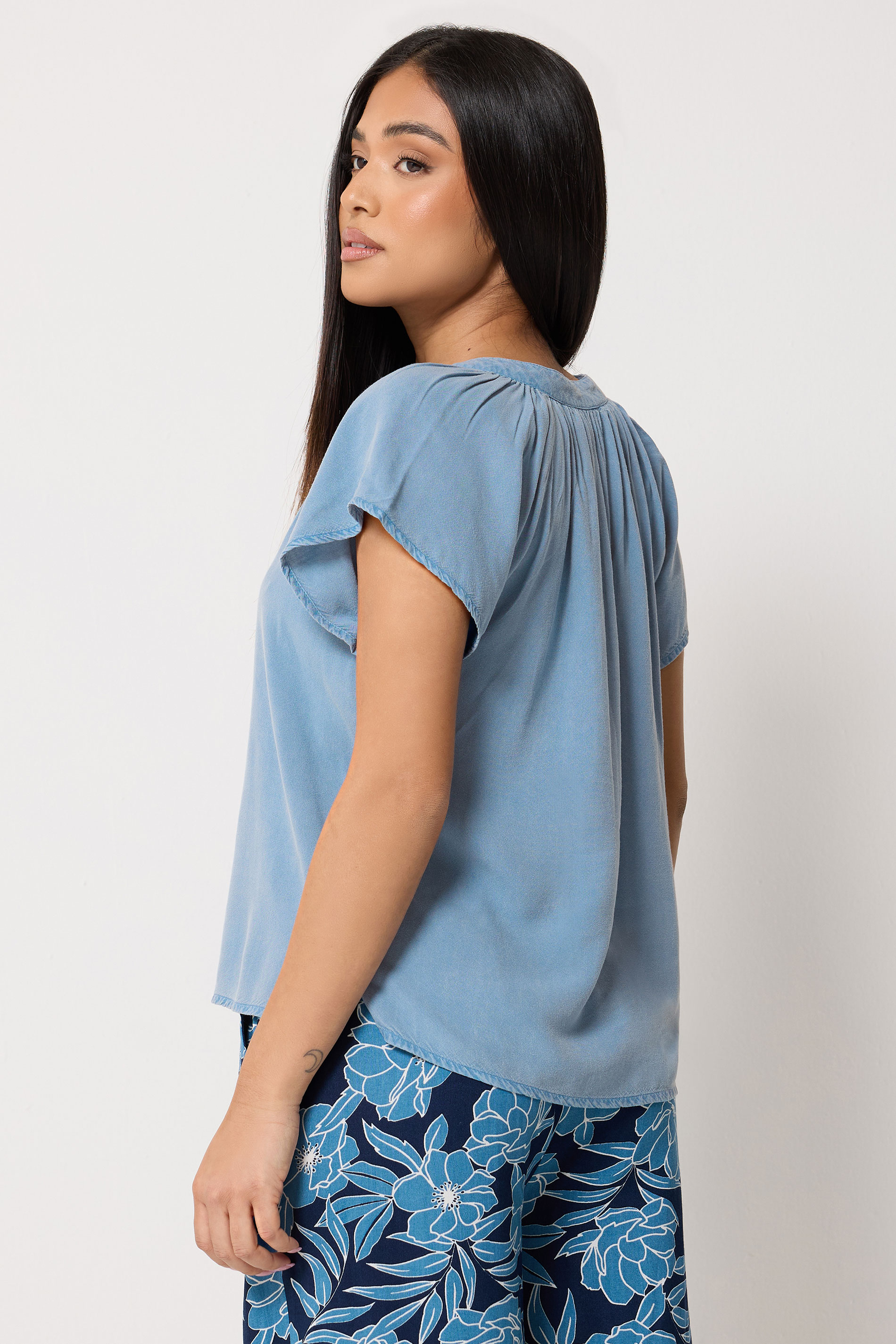 M&Co Petite Light Blue Button Front Blouse | M&Co 2