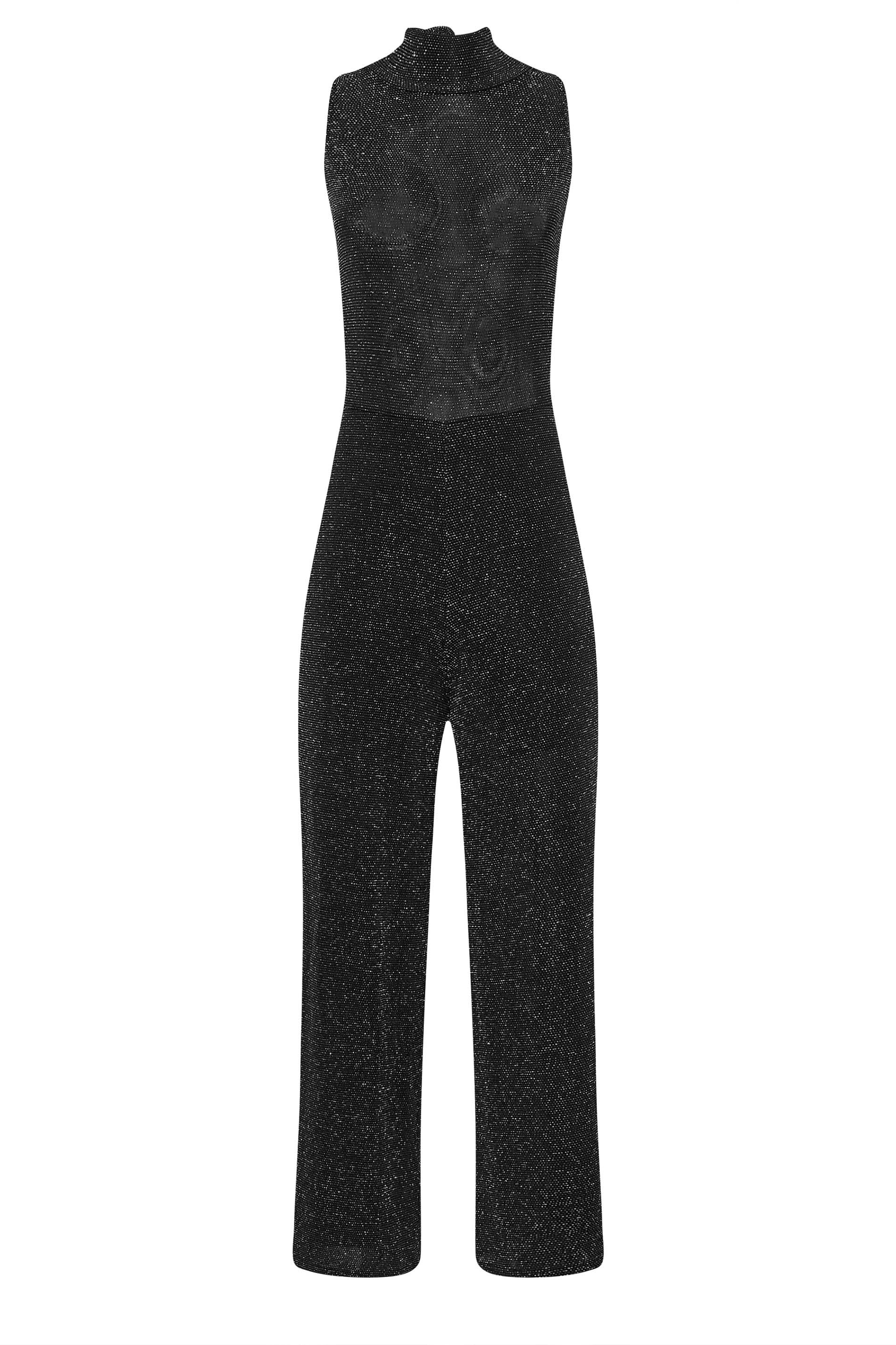 Petite Black Glitter Jumpsuit | PixieGirl