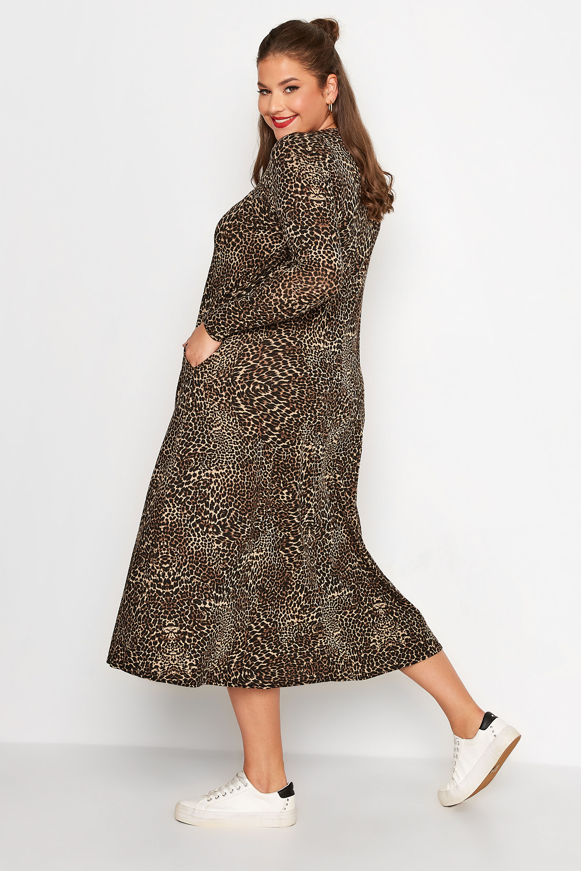 LIMITED COLLECTION Plus Size Brown Animal Print Pleat Front Dress | Yours Clothing 3