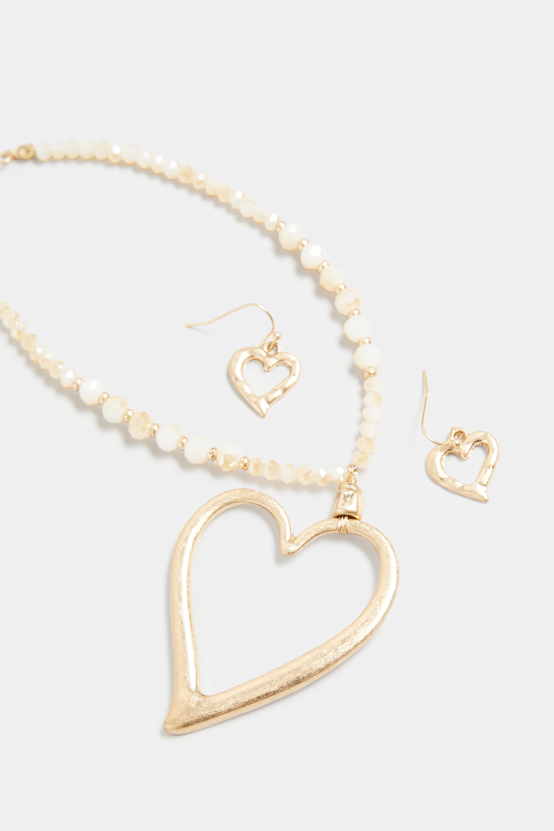 Gold Heart Bead Necklace & Earring Set | Yours Clothing 3