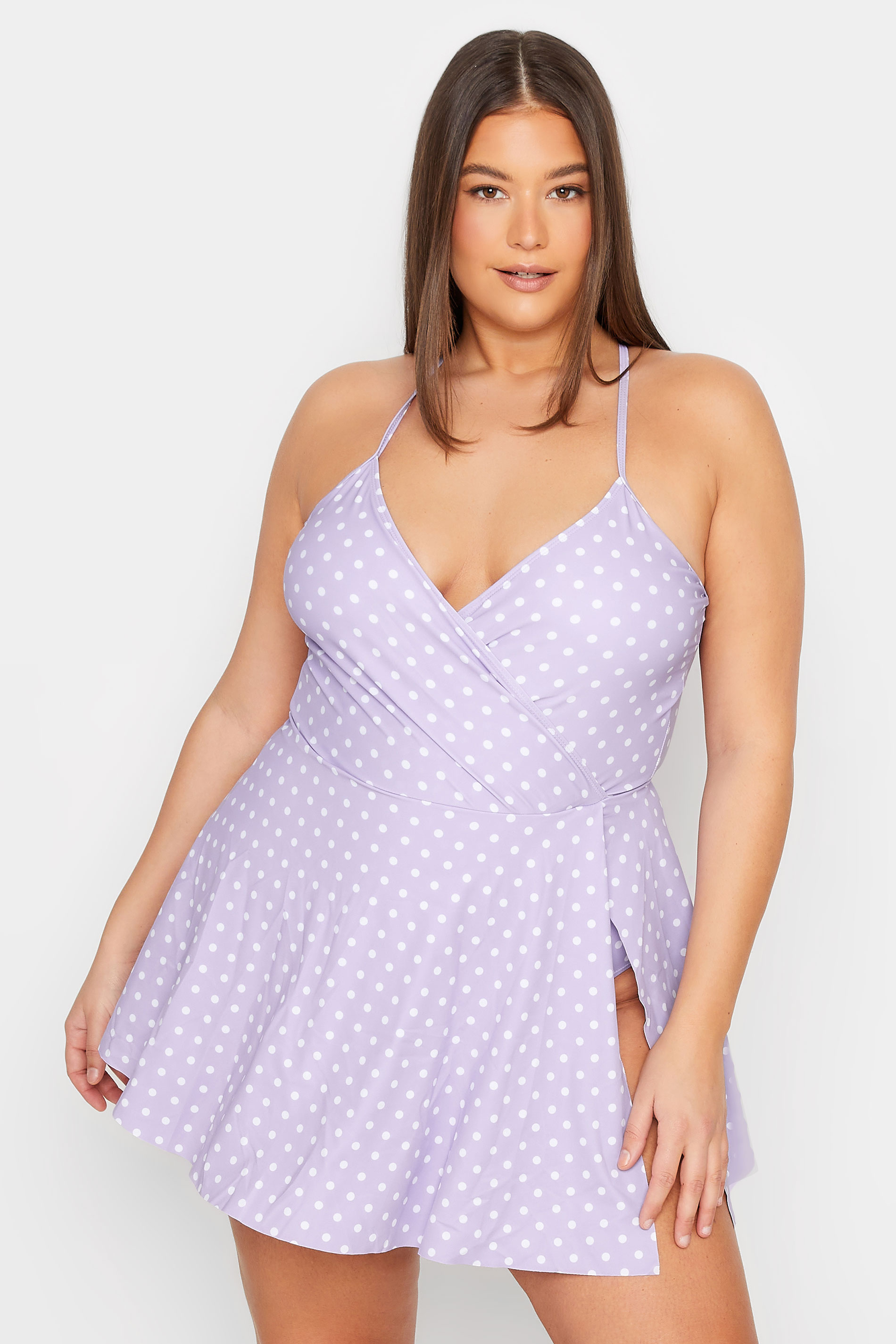 LTS Tall Women's Lilac Purple Spot Swim Dress | Long Tall Sally 2
