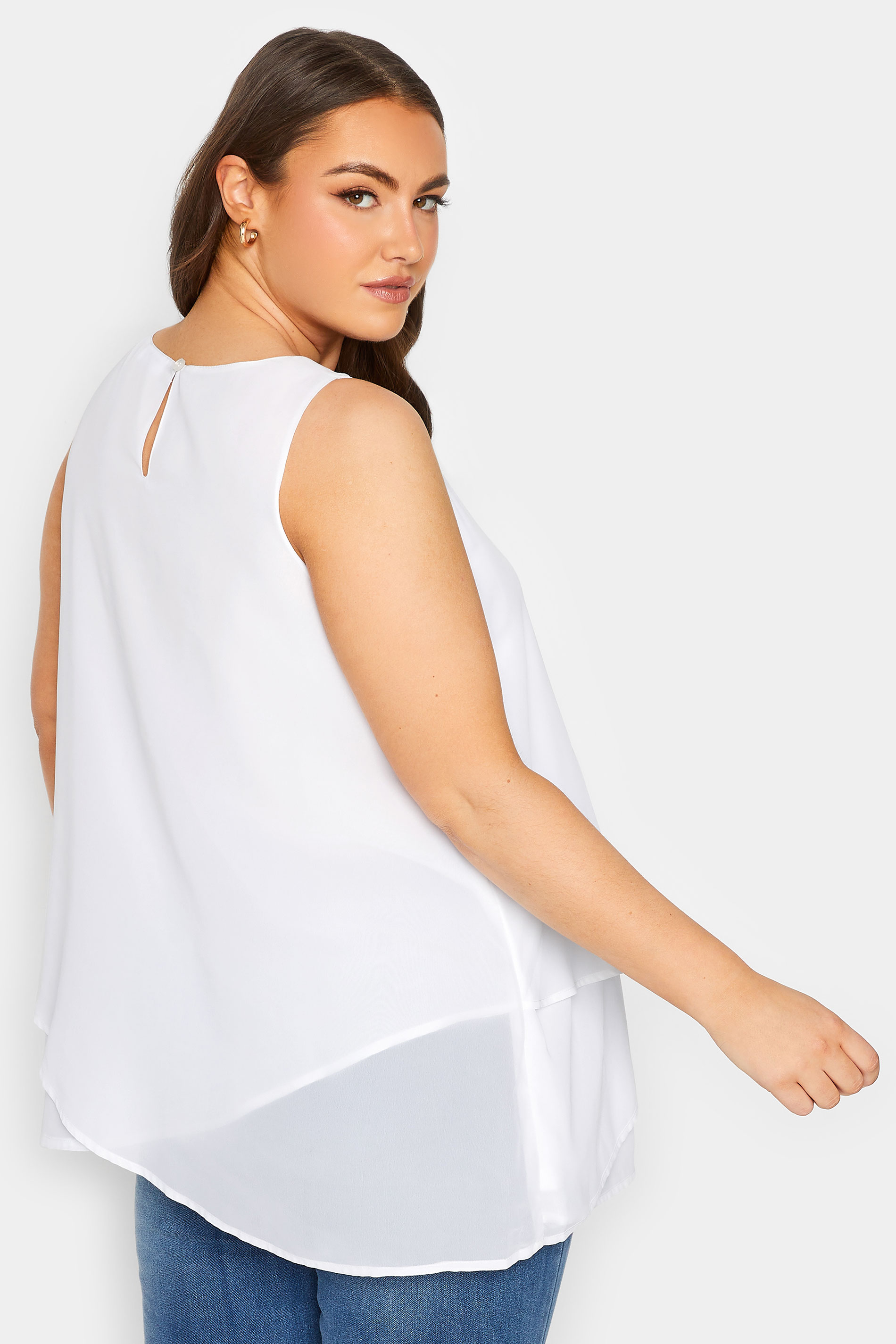 YOURS LONDON Plus Size White Layered Vest Top | Yours Clothing 3