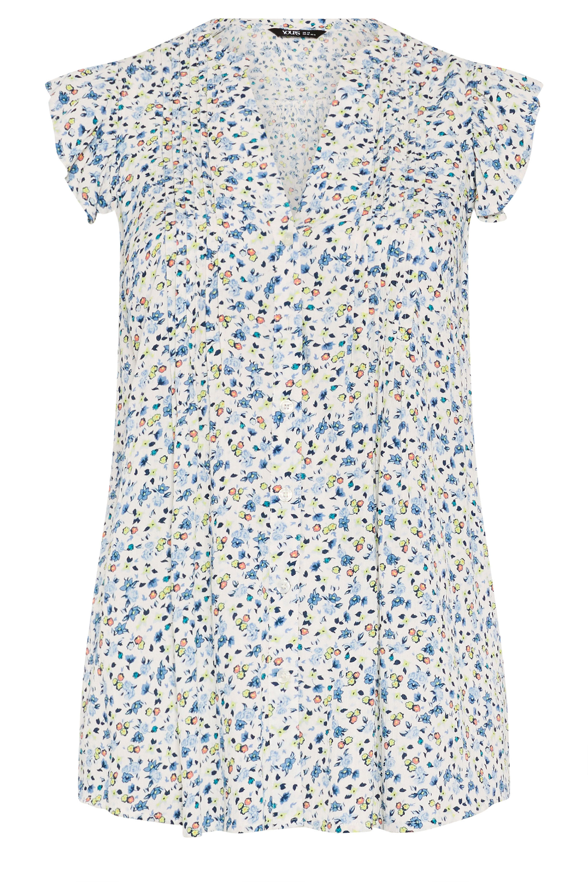 YOURS Plus Size White & Blue Frill Sleeve Blouse | Yours Clothing 5