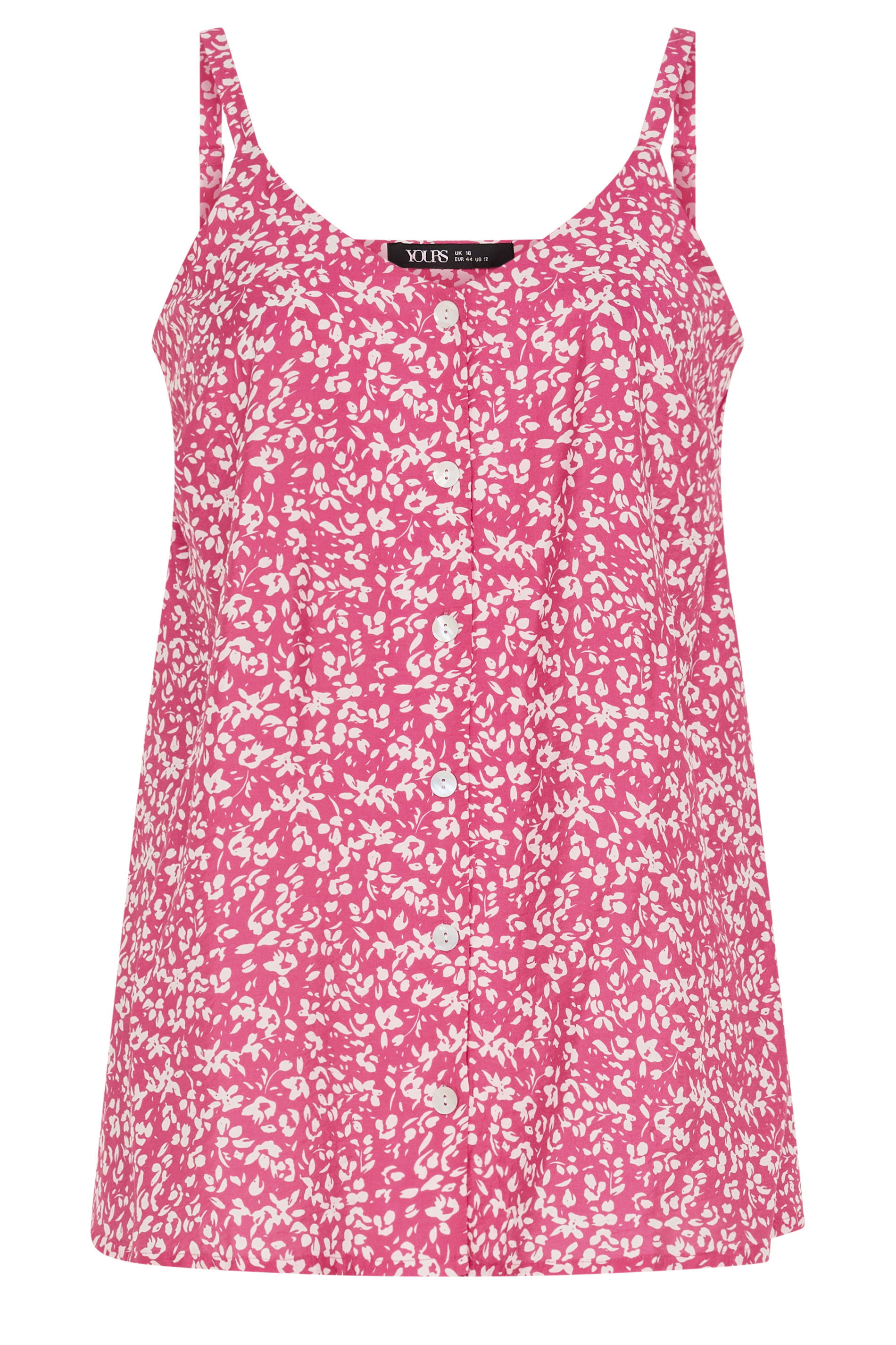 YOURS Plus Size Pink Floral Print Button Cami Vest Top | Yours Clothing 5