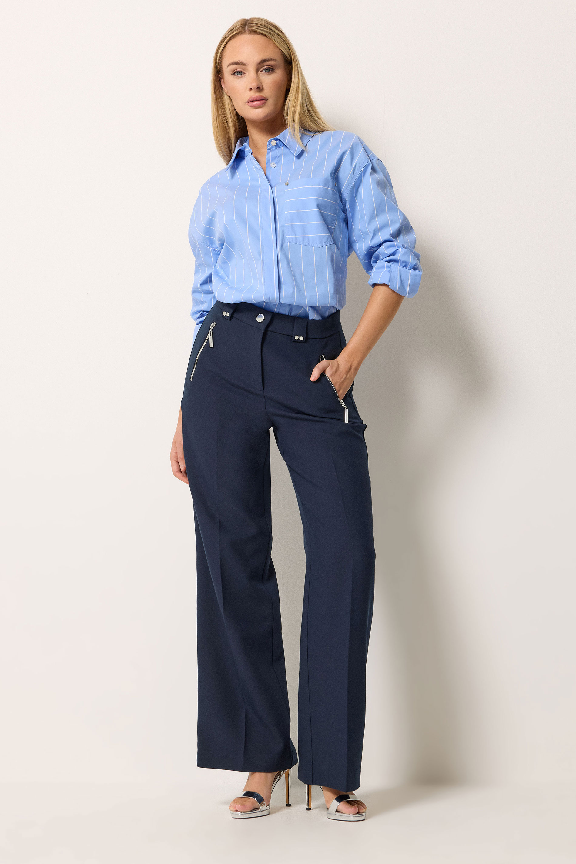 STAR Navy Blue Tailored Wide Leg Trousers | StarByJM 3