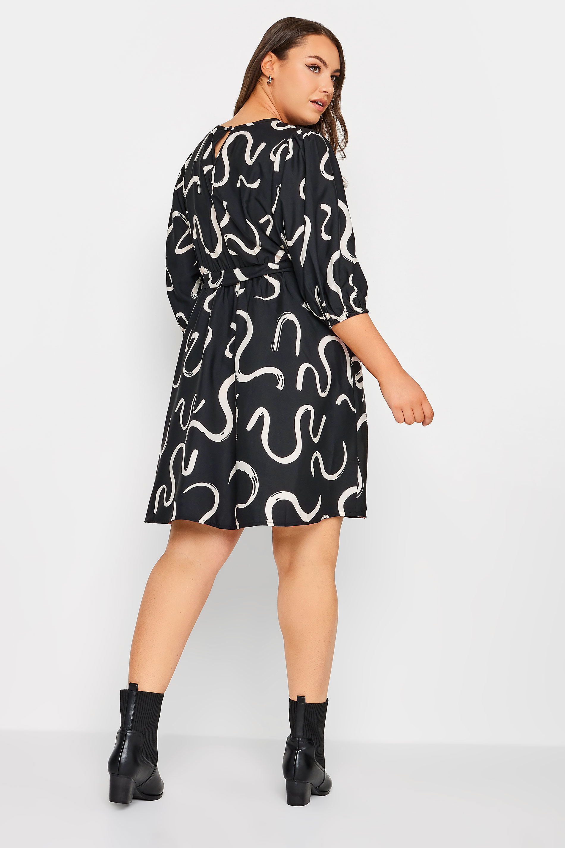 YOURS Plus Size Black Swirl Print Mini Dress | Yours Clothing 3