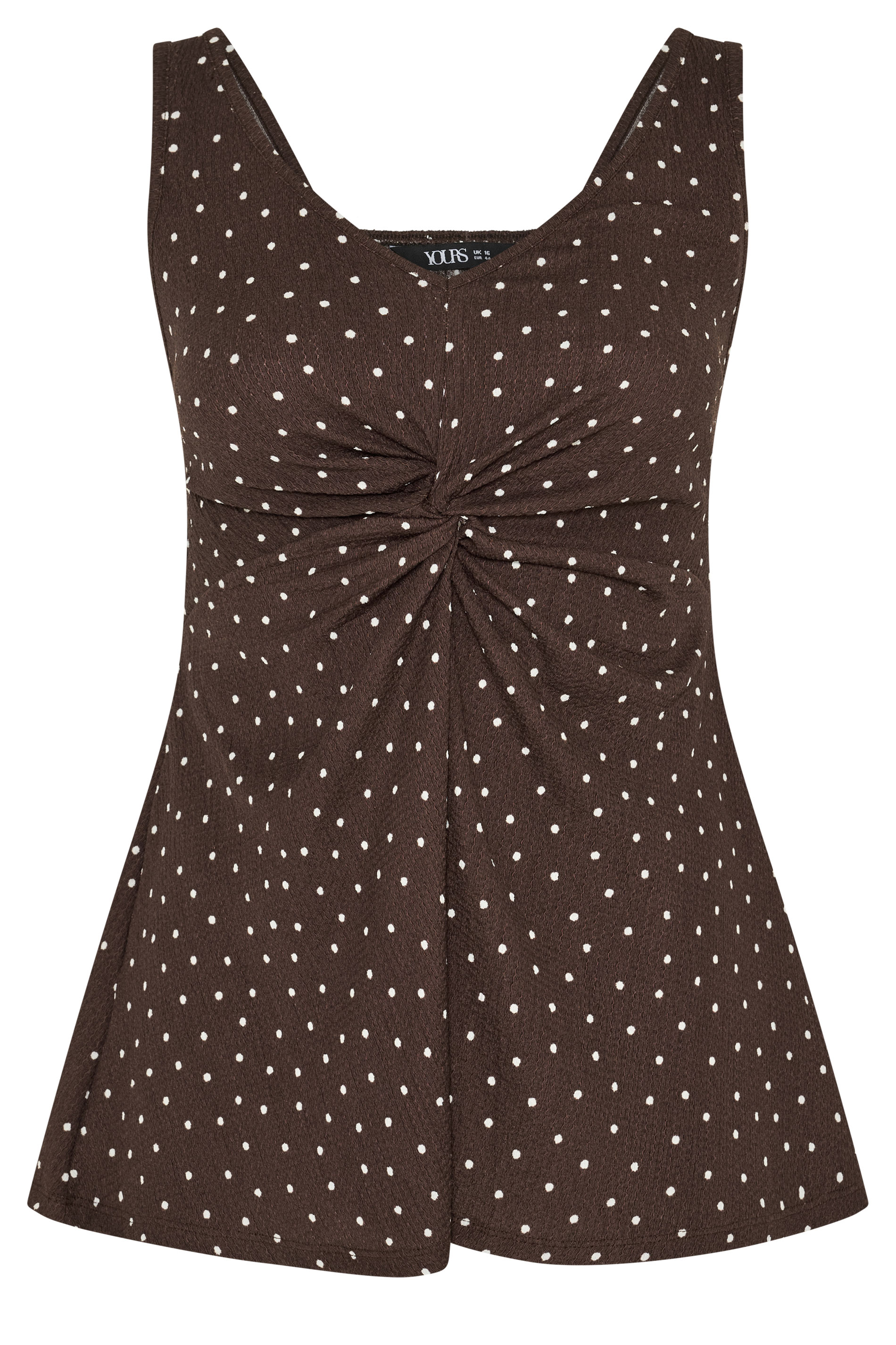 YOURS Plus Size Brown Polka Dot Crinkle Knot Front Vest Top | Yours Clothing 5