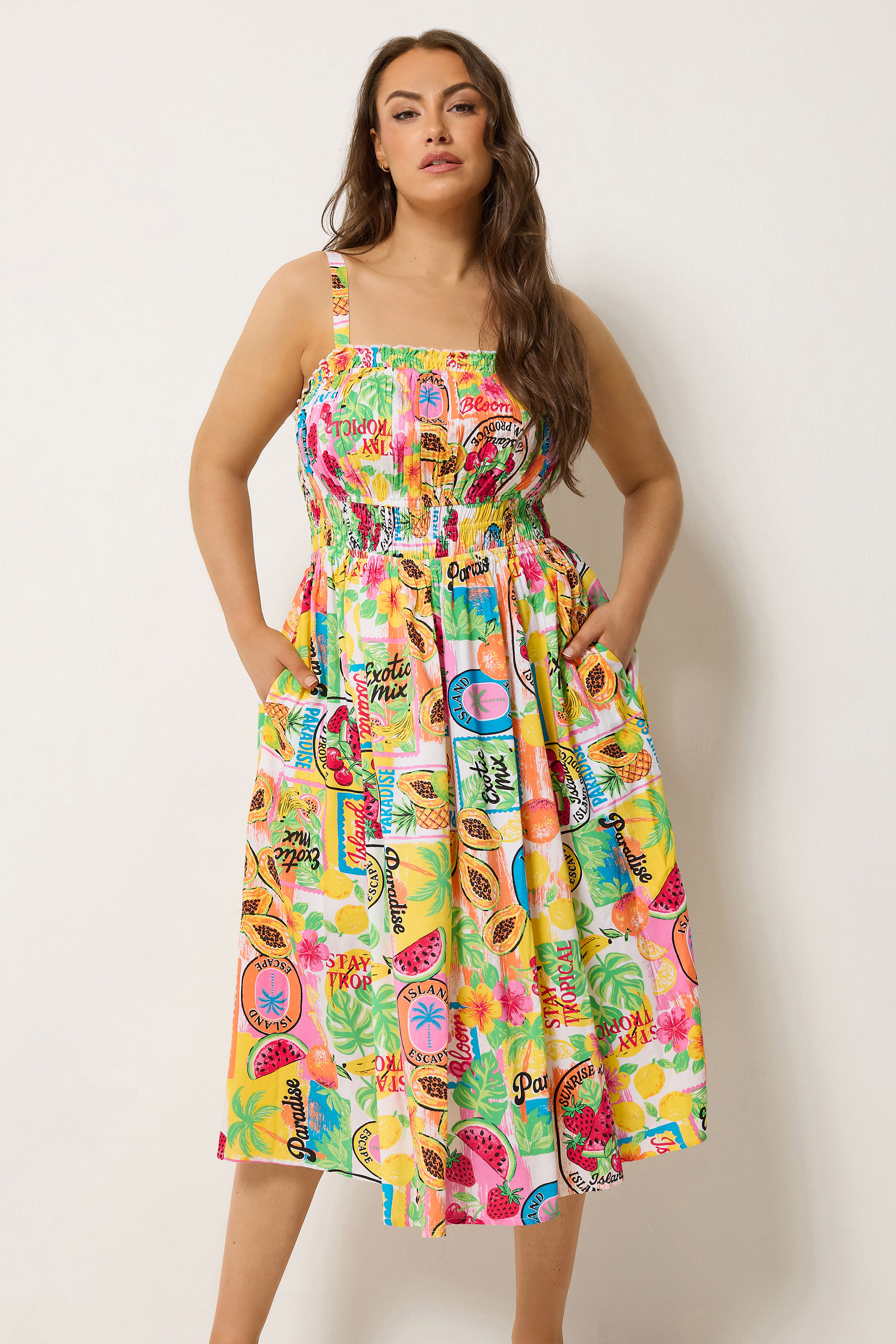 YOURS Plus Size White Fruit Print Midi Dress | Yours Clothing 3