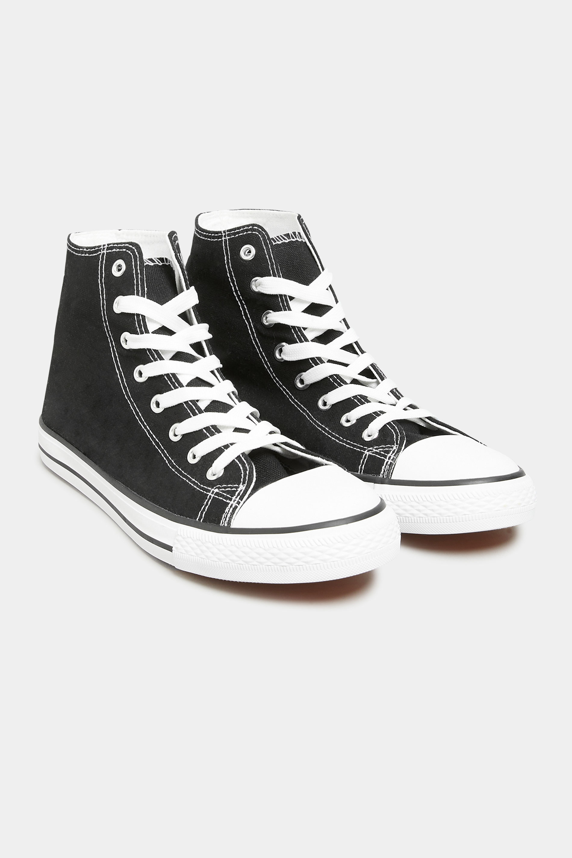 LTS Black Canvas High Top Trainers In Standard D Fit | Long Tall Sally
