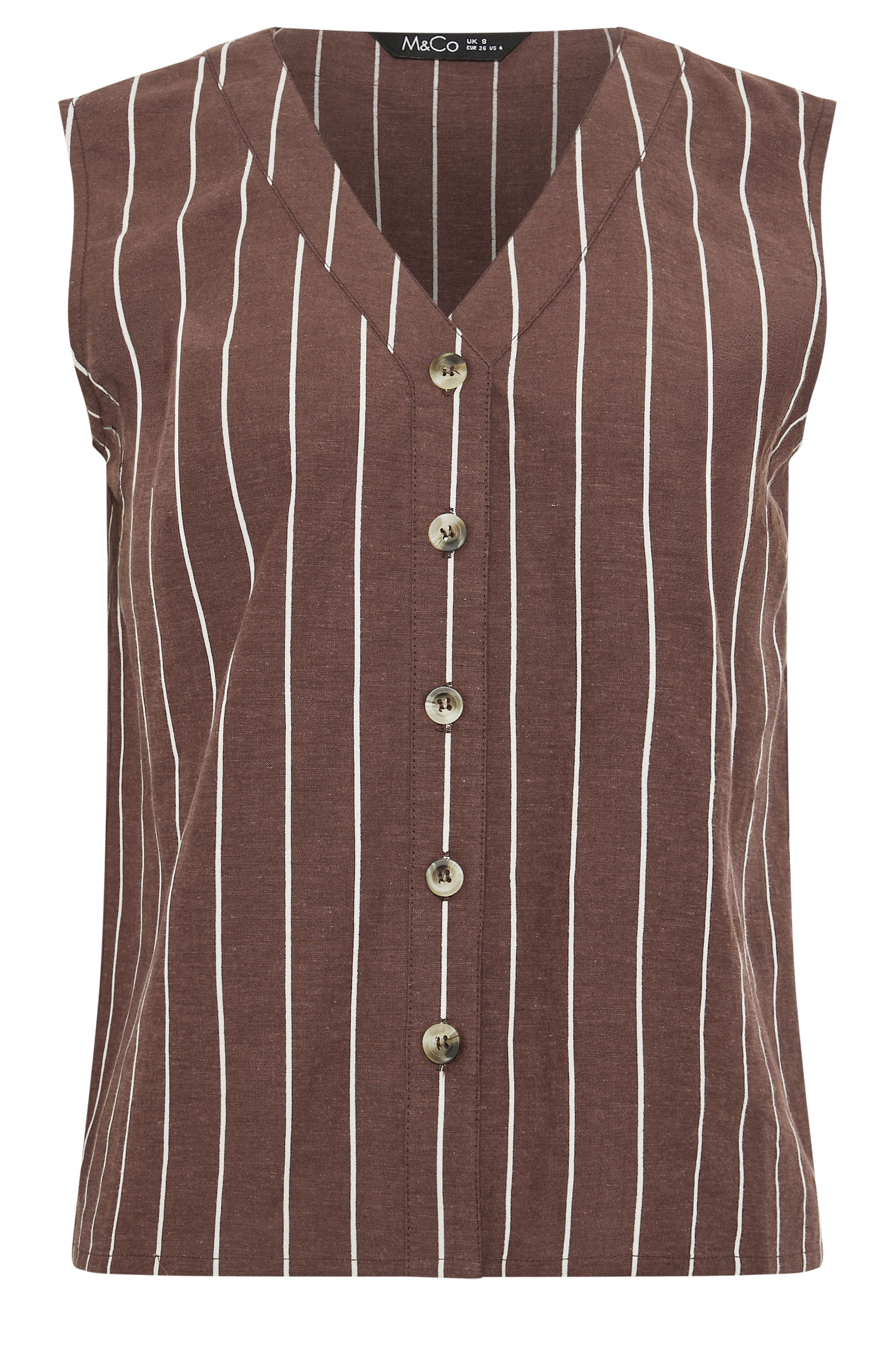 M&Co Petite Chocolate Brown Stripe Button Front Vest Top | M&Co 6