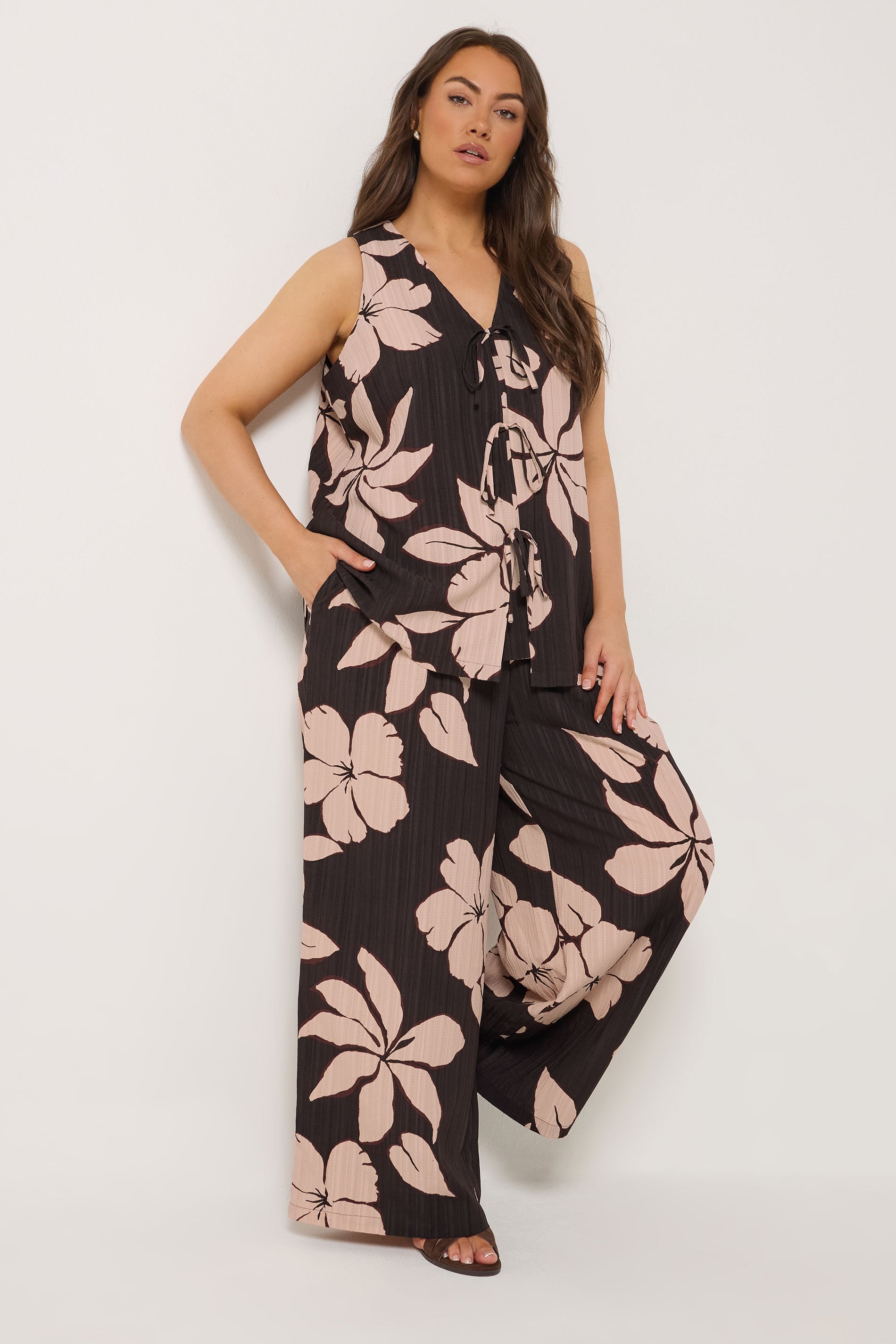YOURS Plus Size Brown Floral Tie Front Vest Top | Yours Clothing 3