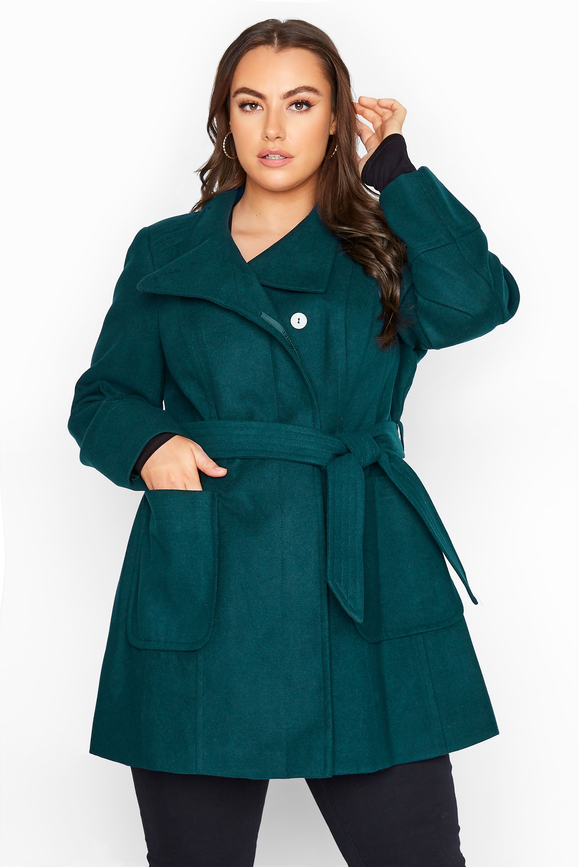 Teal Blue Belted Coat | Yours Clothing