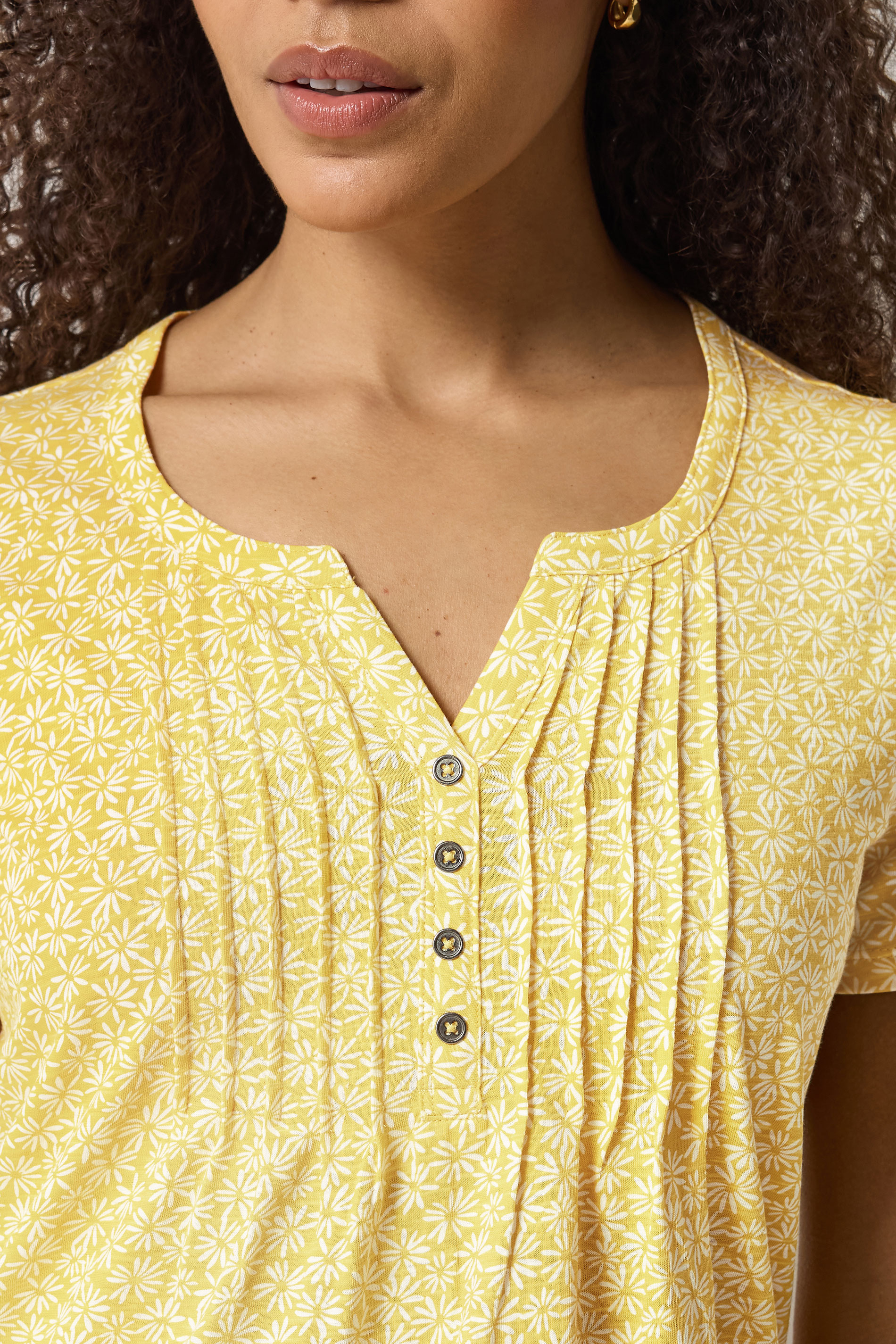 M&Co Yellow Floral Cotton Henley Top | M&Co 4