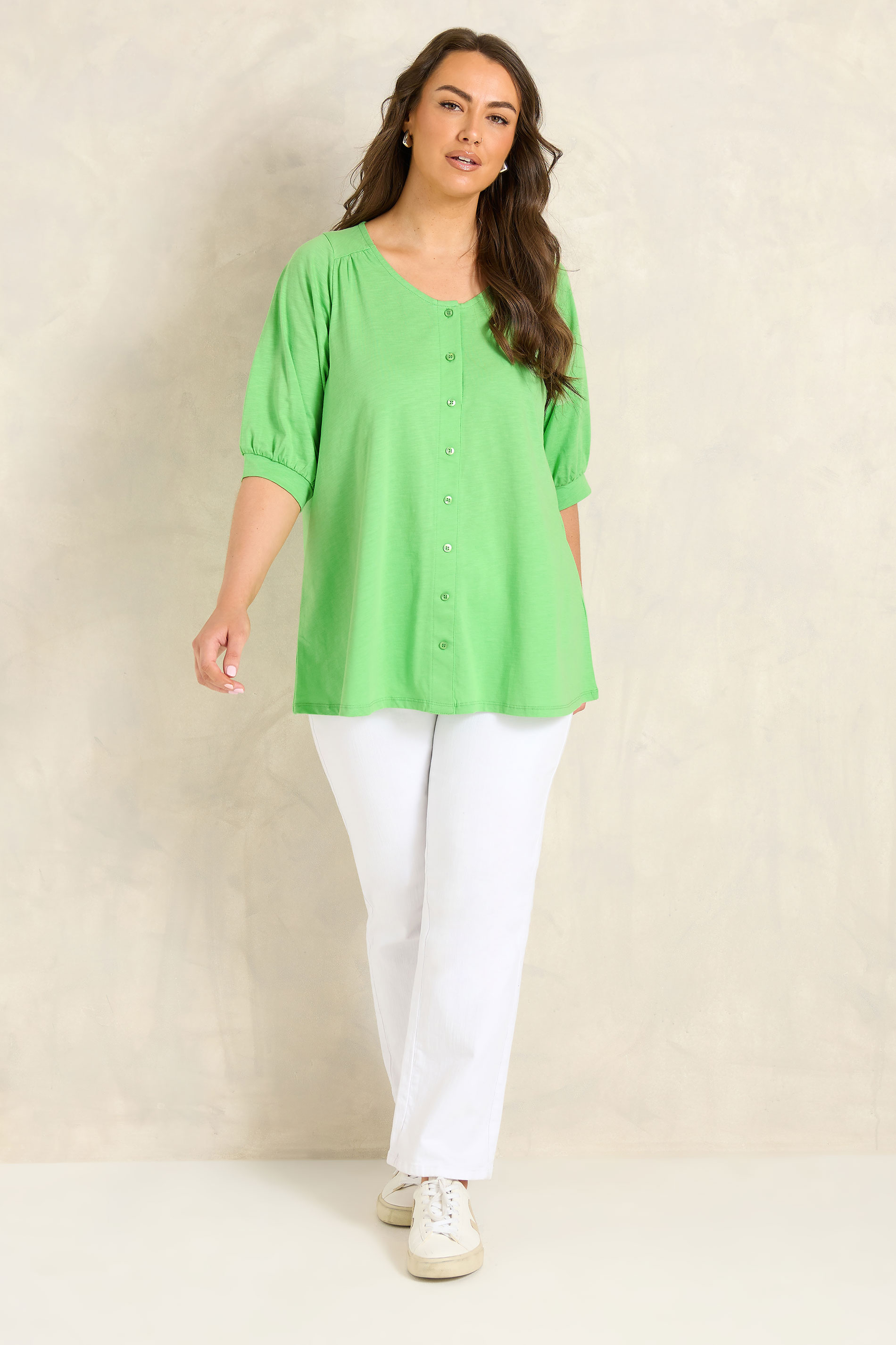EVANS Plus Size Green Short Sleeve Cotton Top | Evans 1