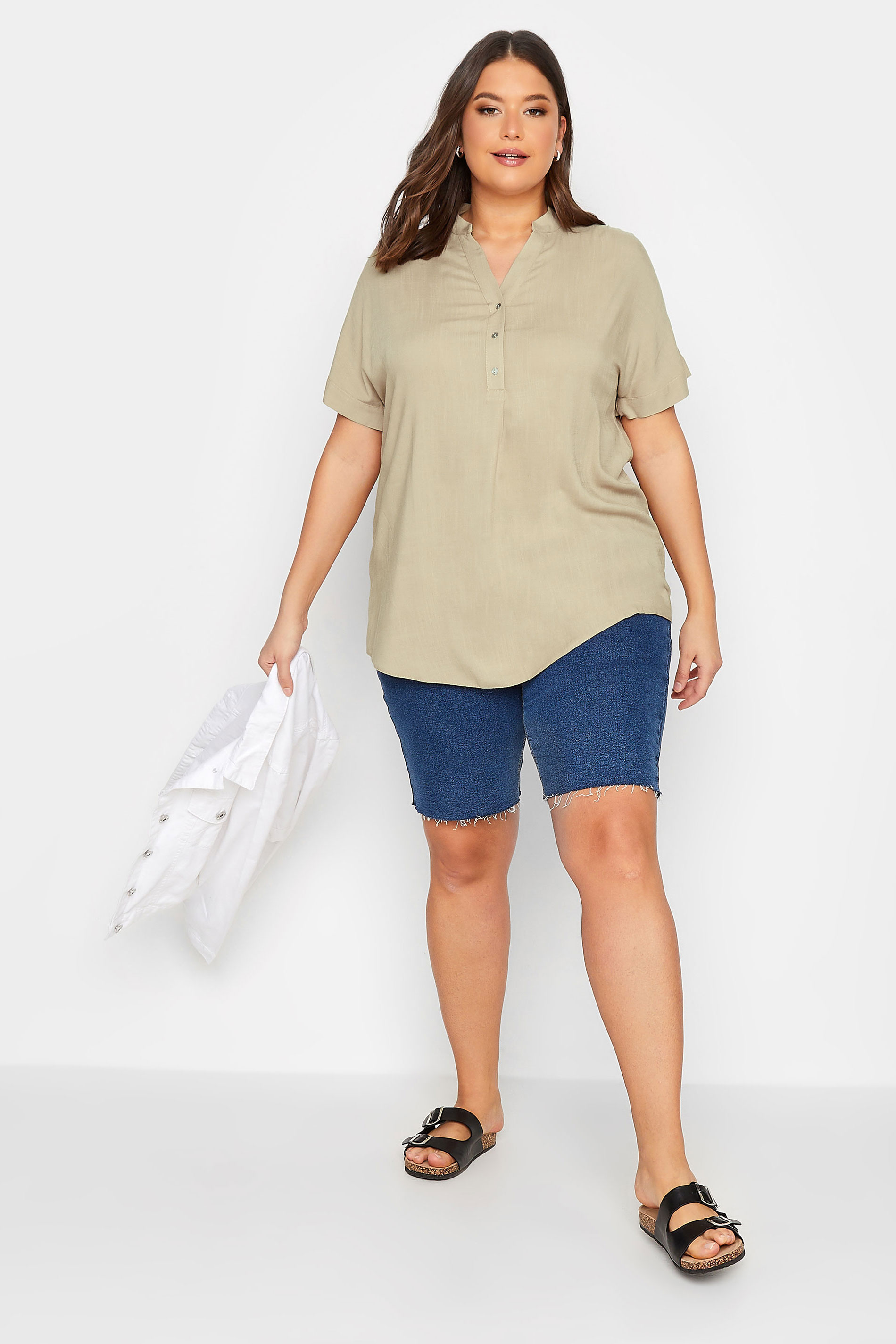 YOURS Plus Size Beige Brown Half Placket Blouse | Yours Clothing 2
