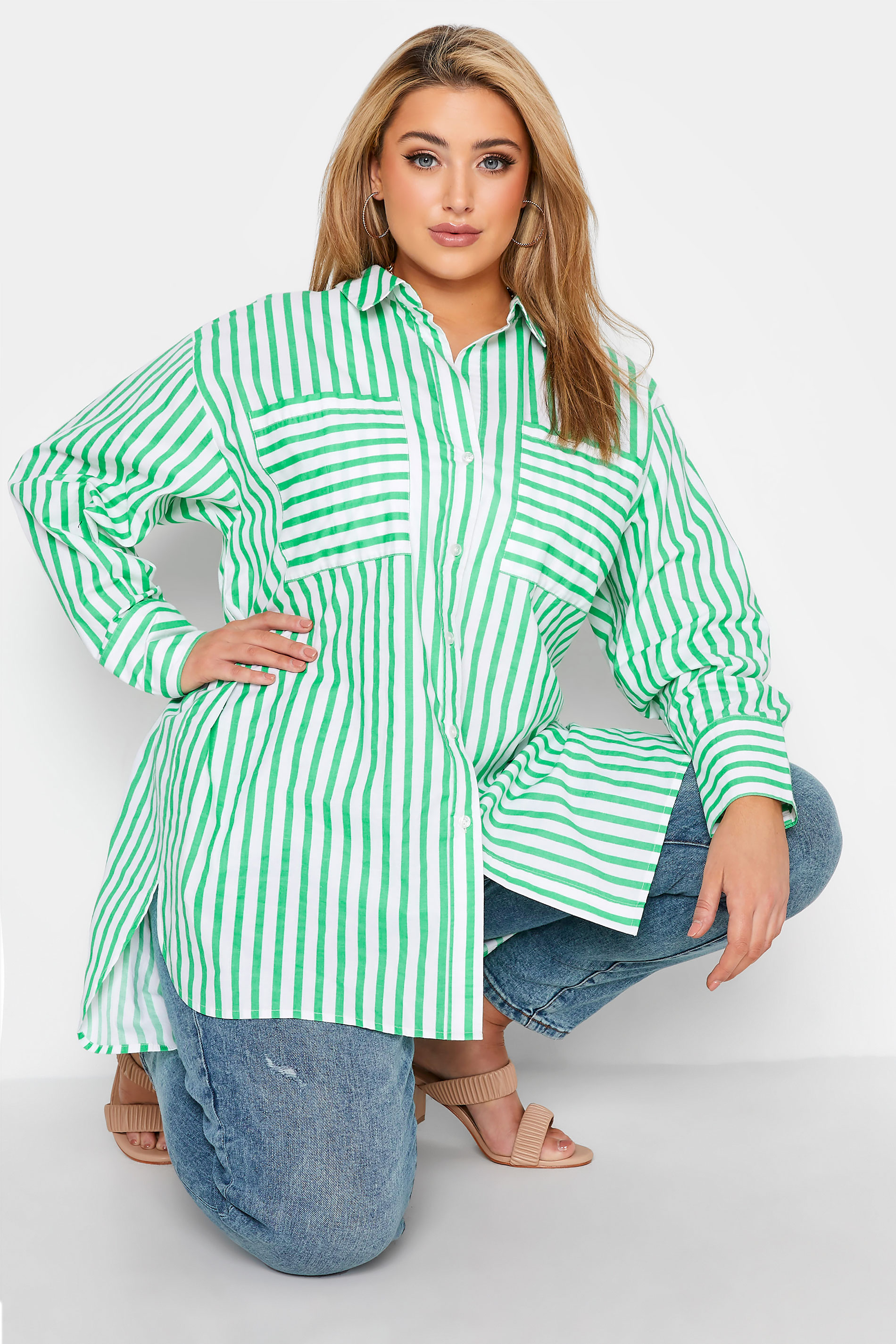 LIMITED COLLECTION Curve Green Stripe Oversized Shirt_A.jpg