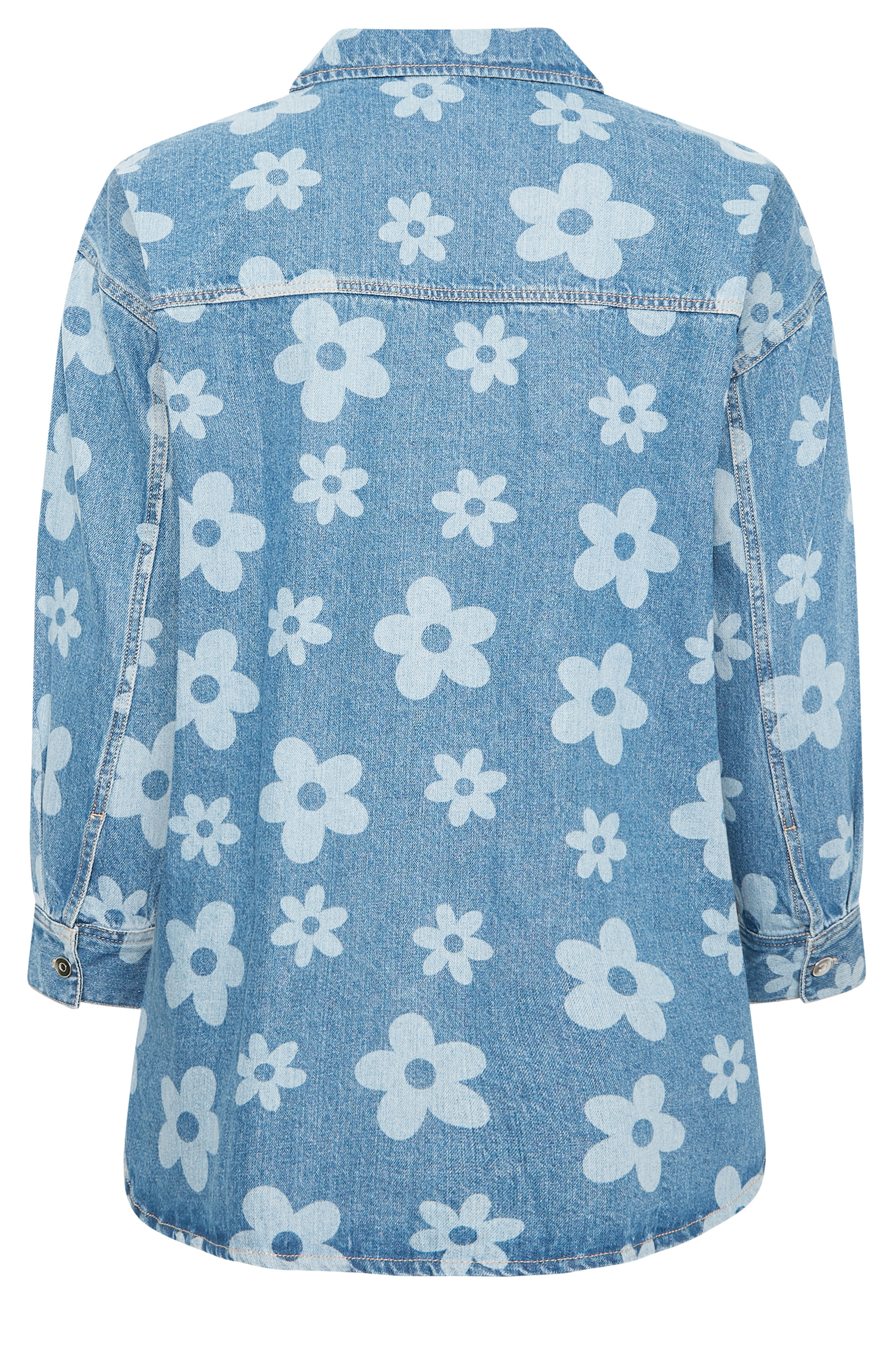 Yours Printed Denim Shacket Blue - Blue - Size 16 - Women