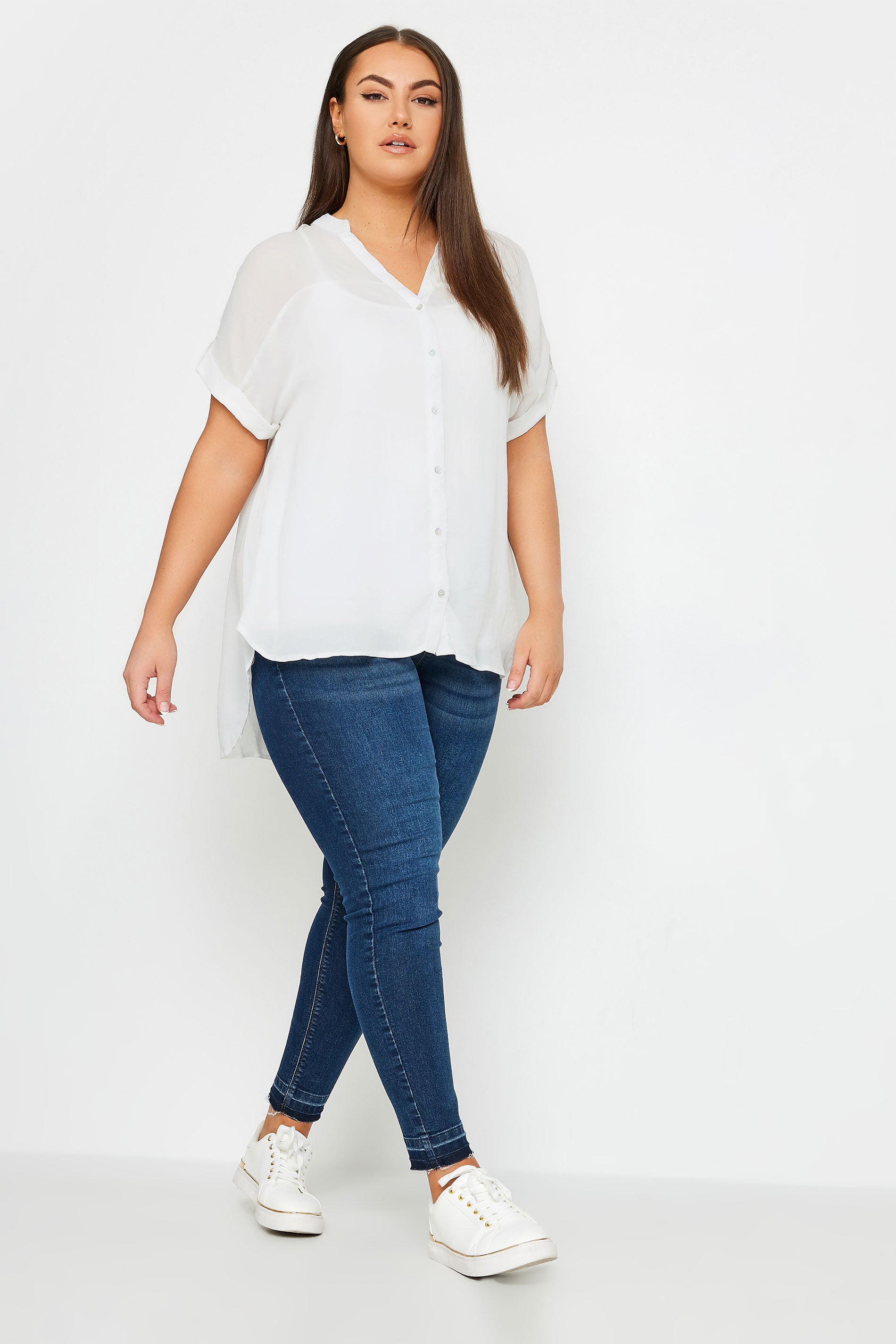 YOURS Plus Size White Button Through Short Sleeve Shirt | Yours Clothing 2