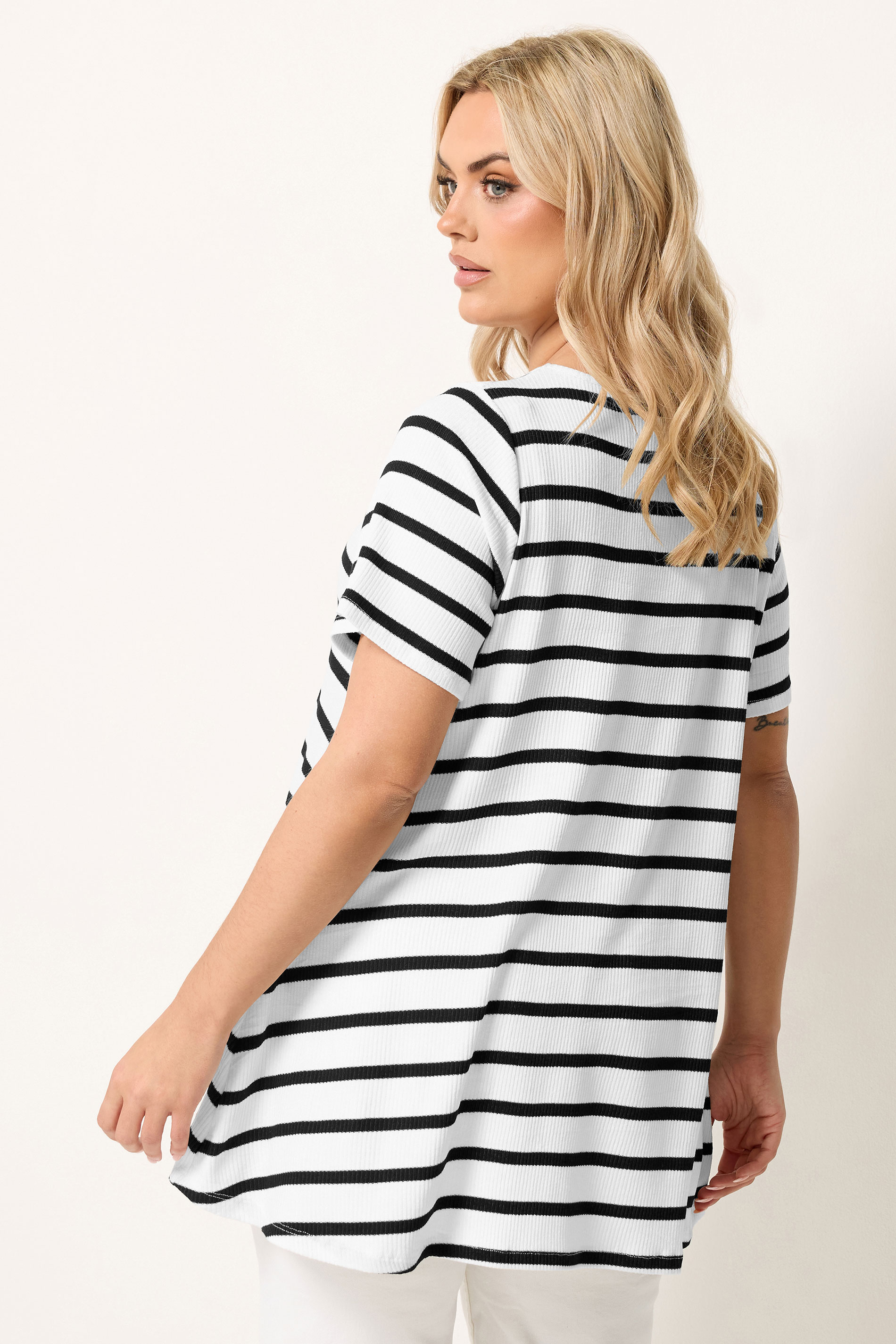 Yours Plus Size Black Ribbed Stripe Swing T-Shirt | Yours Clothing 2