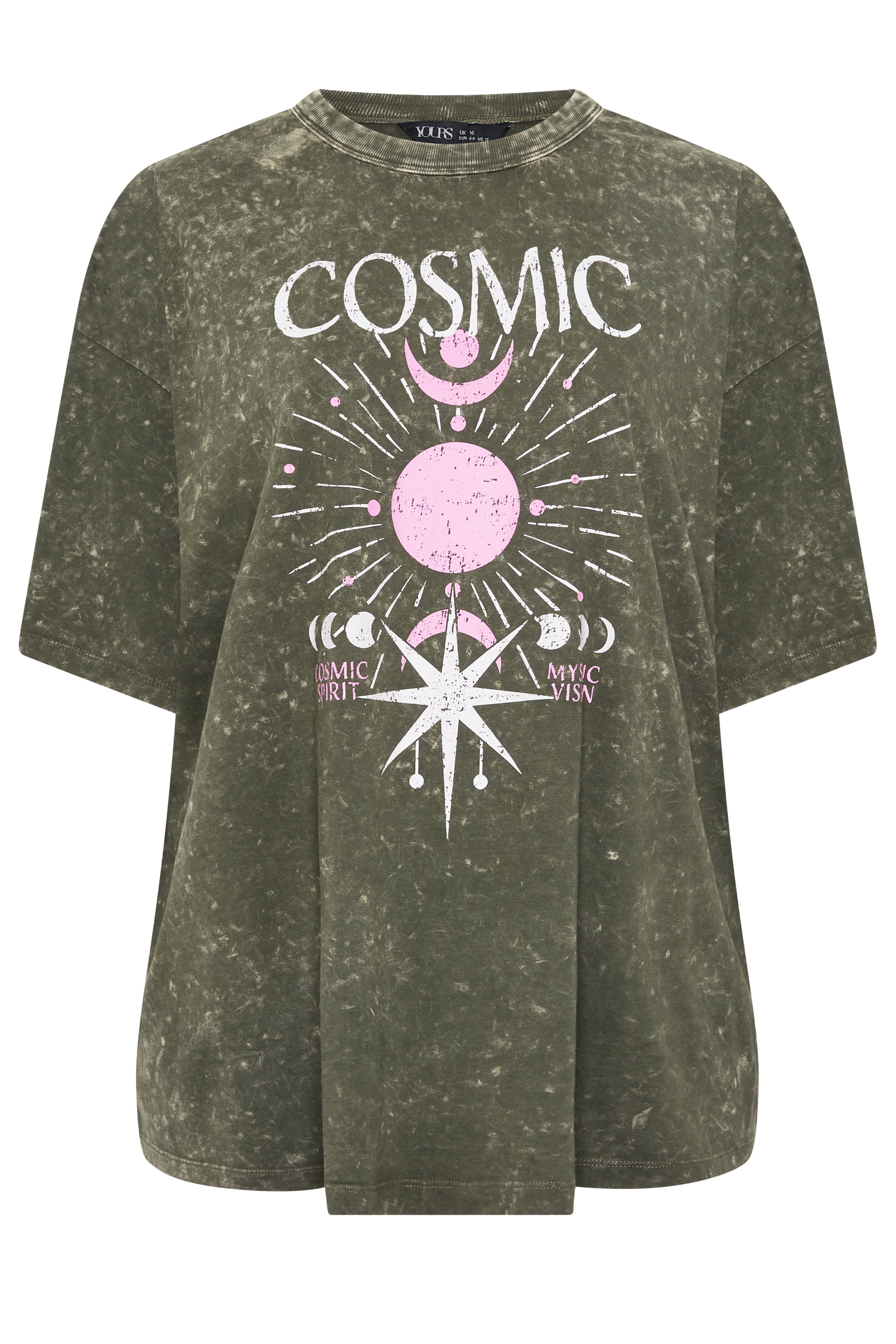 YOURS Plus Size Green Acid Wash 'Cosmic' Oversized T-Shirt | Yours Clothing 5