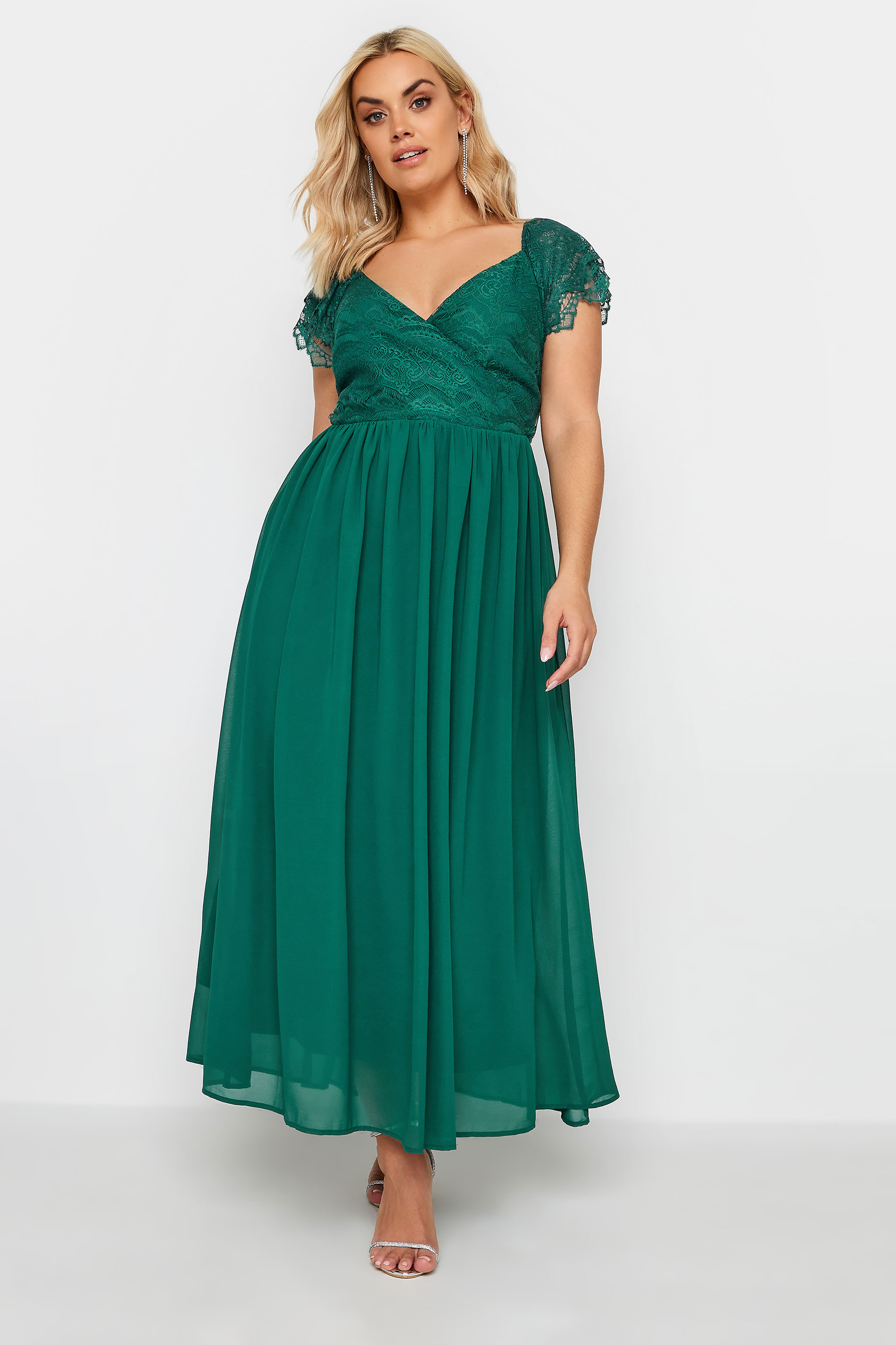 YOURS LONDON Plus Size Green Lace Wrap Maxi Dress | Yours Clothing 1
