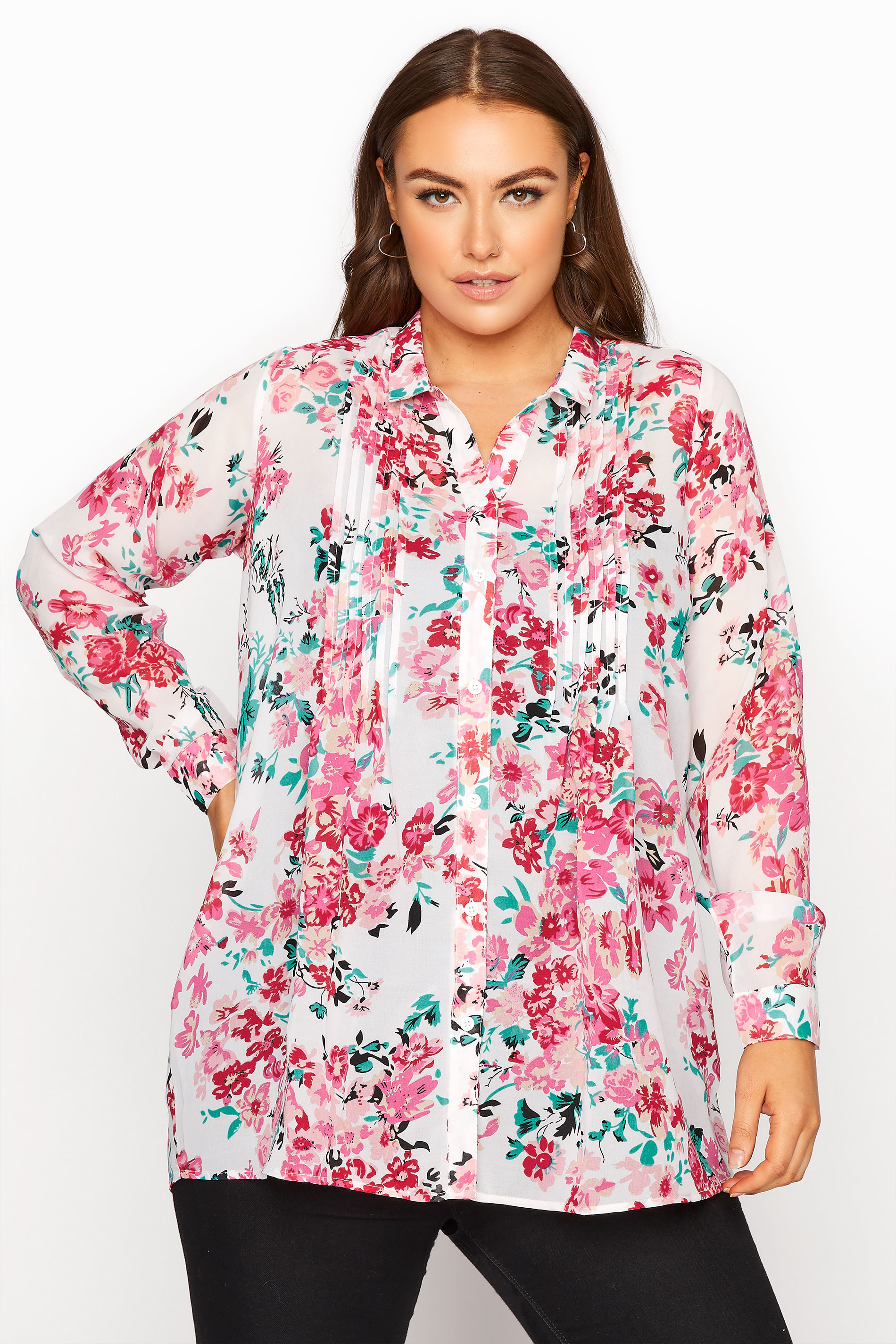 Plus Size White Floral Pintuck Blouse | Yours Clothing