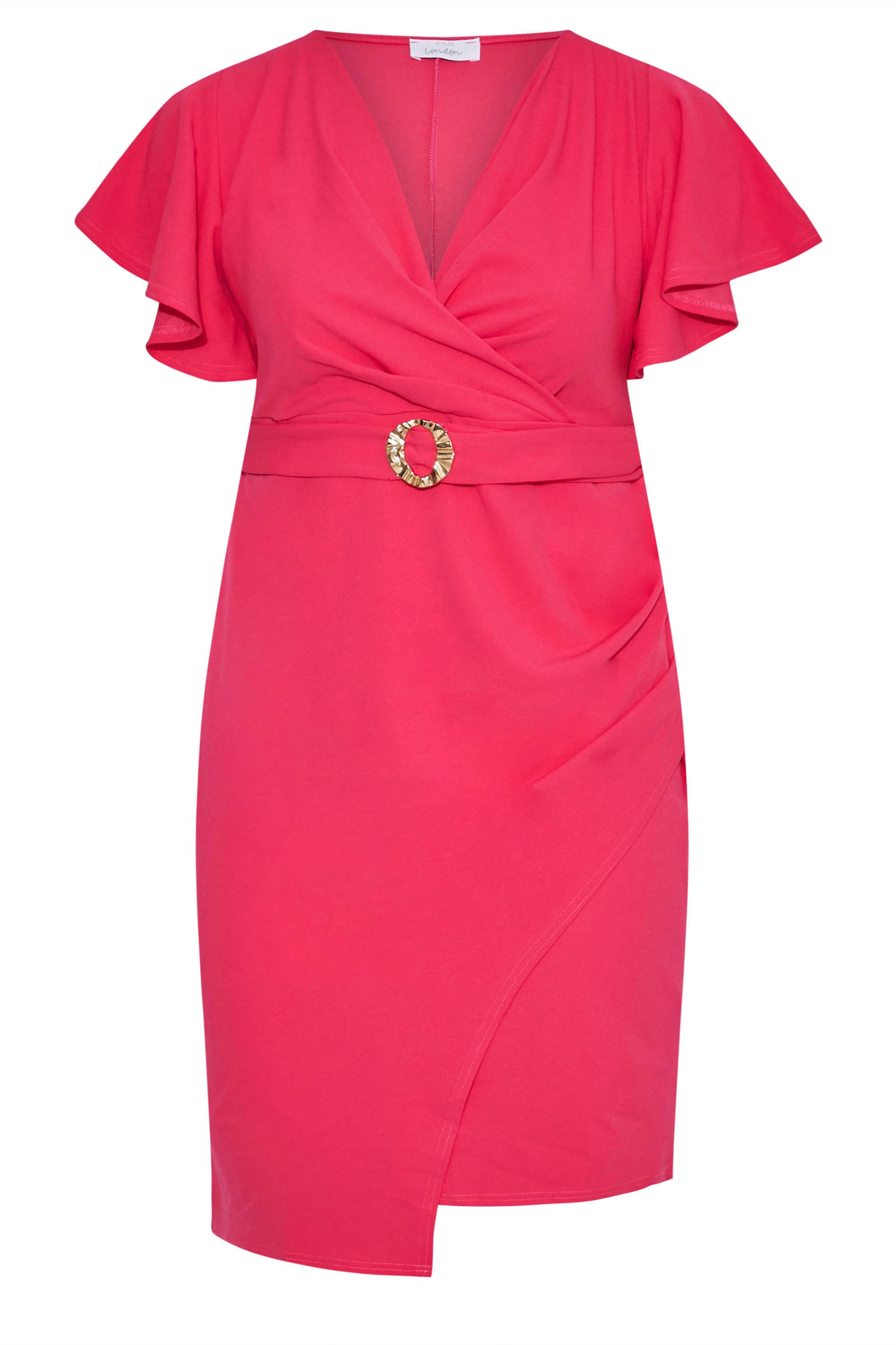 Robes Grande Taille Grande taille  Robes de Sorties | YOURS LONDON Curve Pink Buckle Wrap Bodycon Dress - RK68016