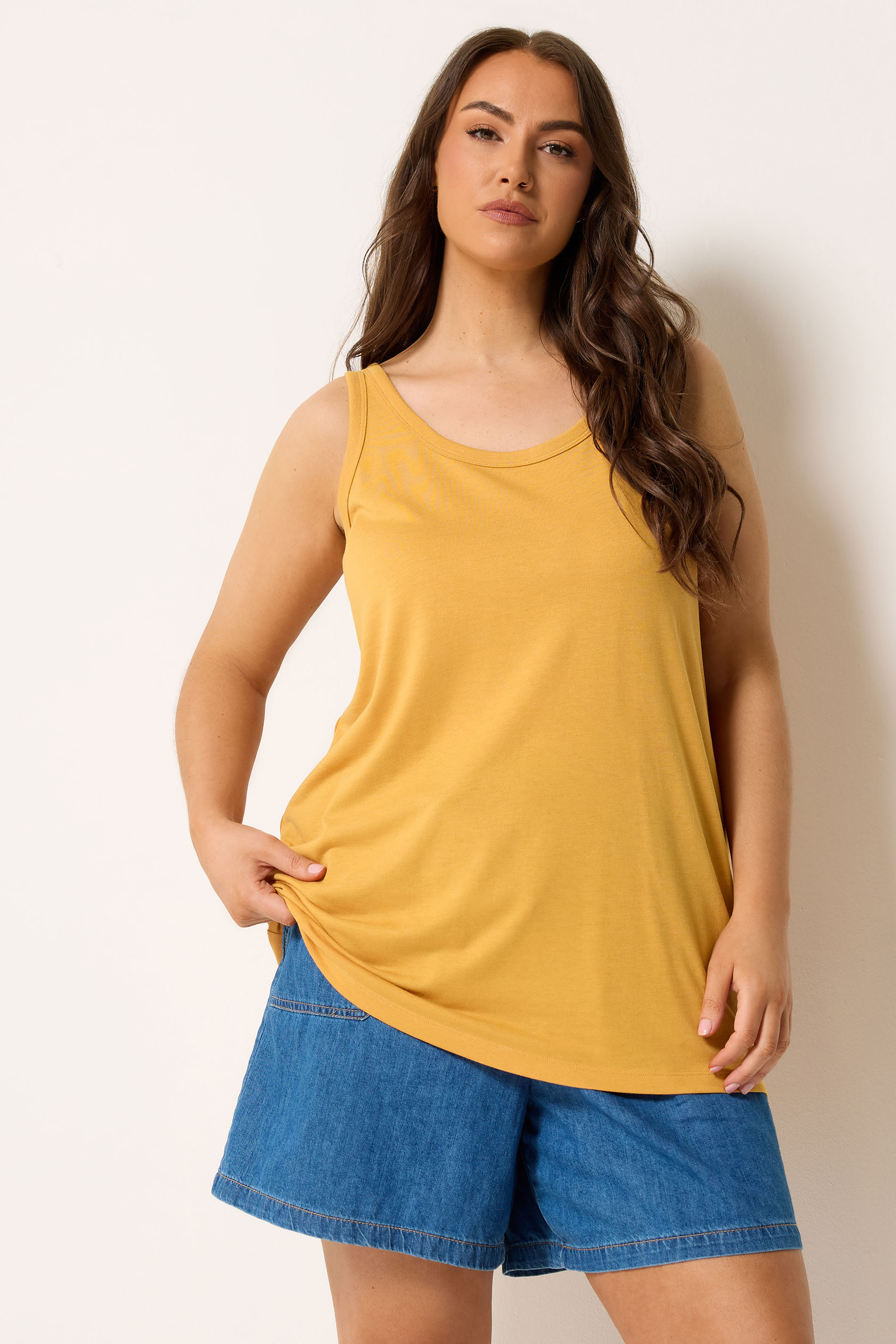 YOURS Plus Size Yellow Core Vest Top | Yours Clothing 1