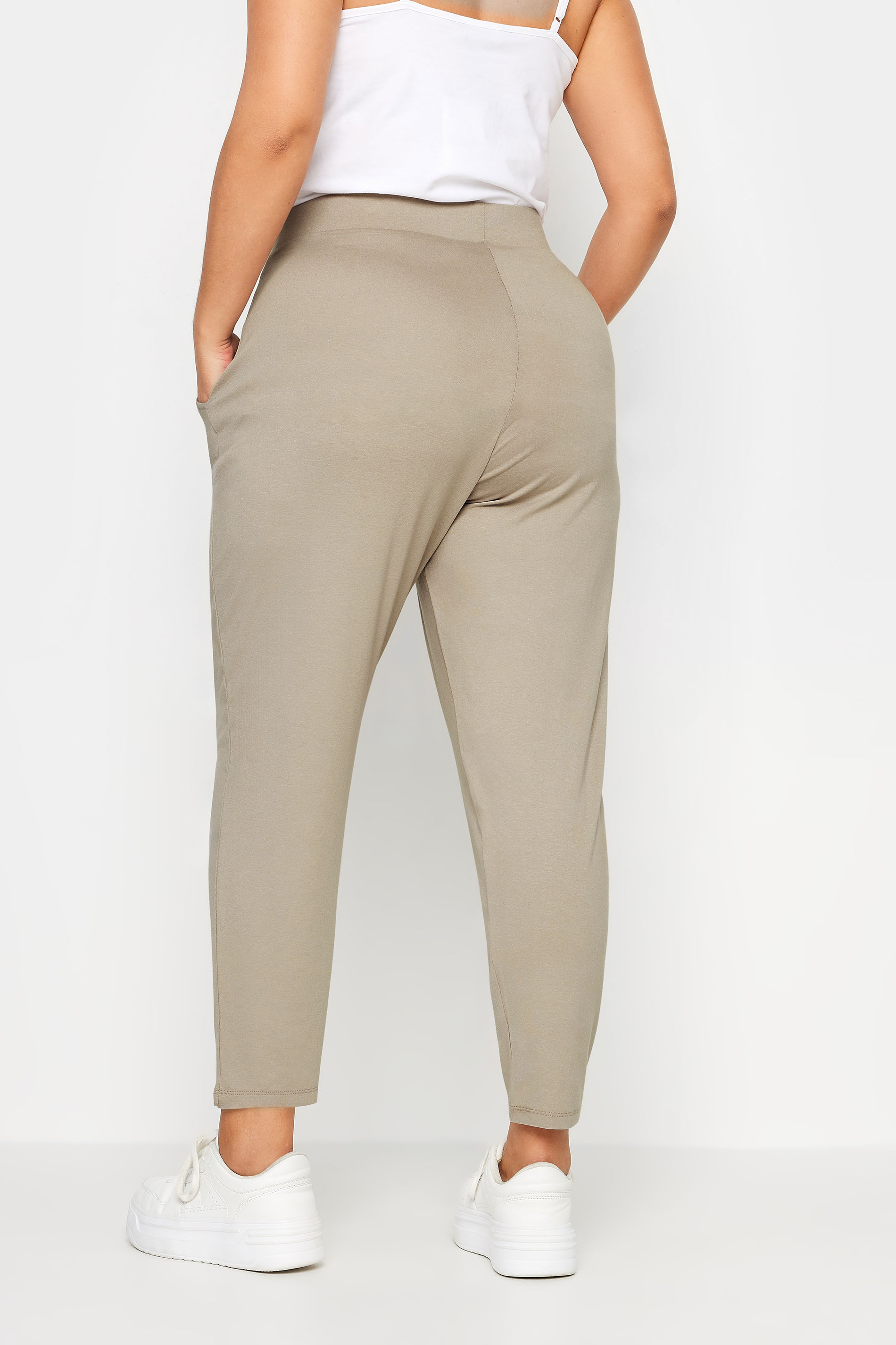 YOURS Plus Size Stone Brown Double Pleat Harem Trousers | Yours Clothing 3