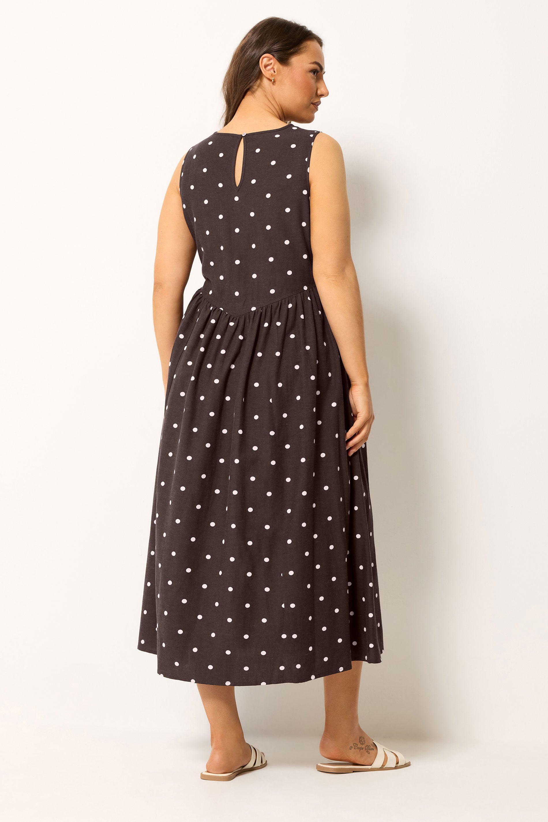 YOURS Plus Size Chocolate Brown Polka Dot Linen Maxi Dress | Yours Clothing 2