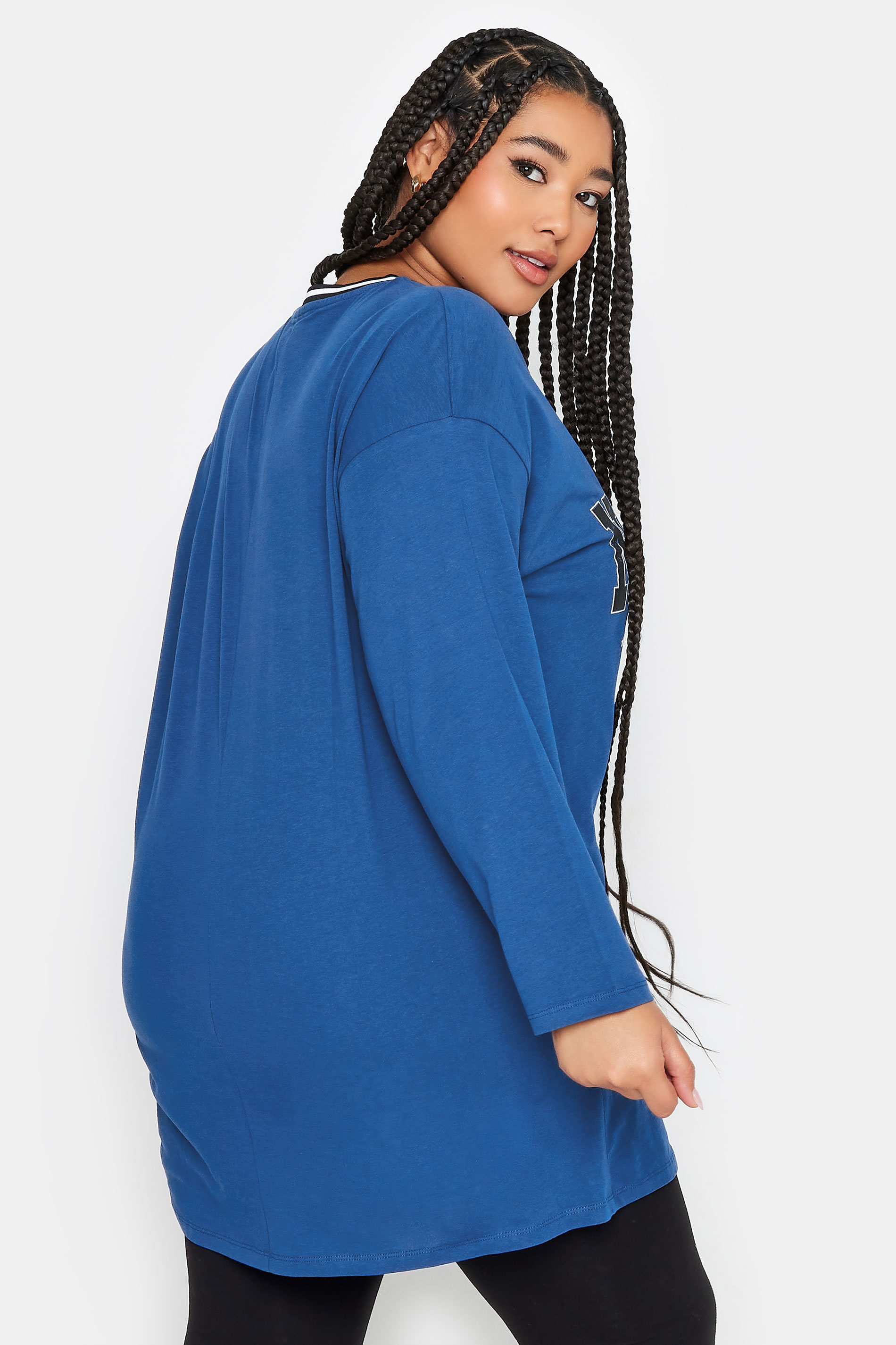 YOURS Plus Size Cobalt Blue 'New York' Varsity Oversized Tunic Top | Yours Clothing 3