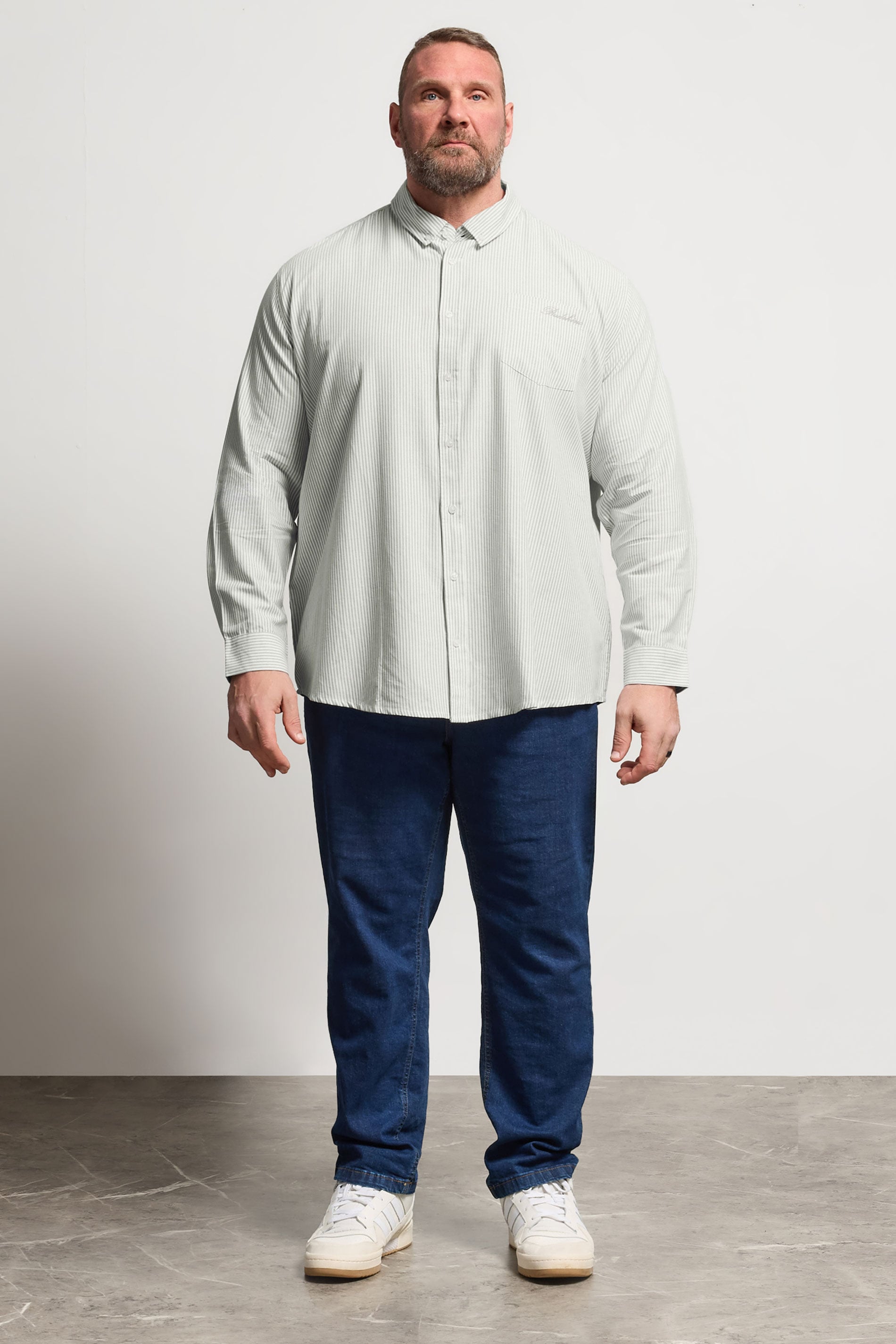 BadRhino Big & Tall Green Stripe Long Sleeve Oxford Shirt | BadRhino 2