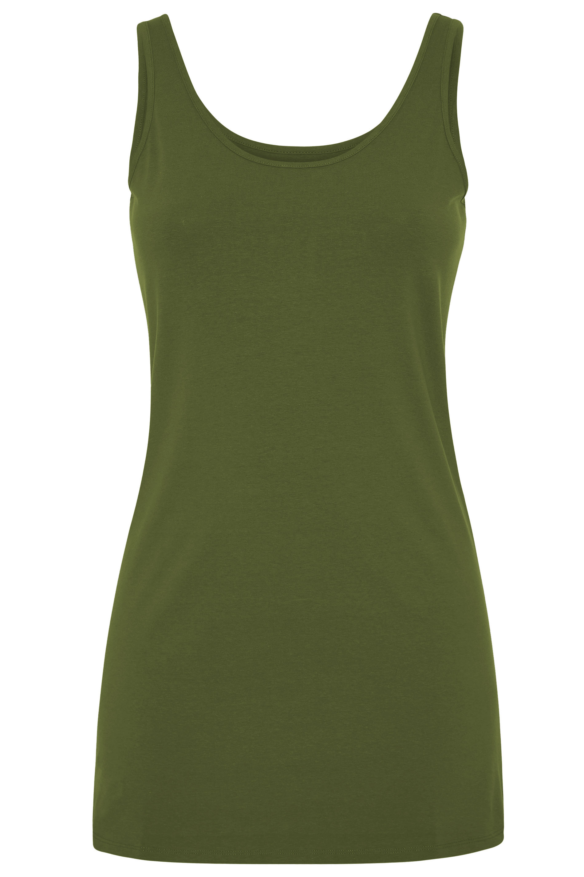 Khaki Cotton Longline Tank Top | Long Tall Sally