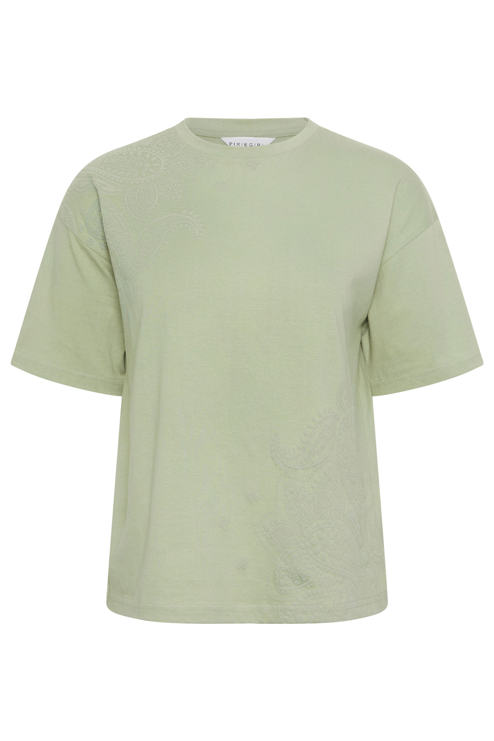 PixieGirl Petite Women's Sage Green Paisley Cotton T-Shirt | PixieGirl 5