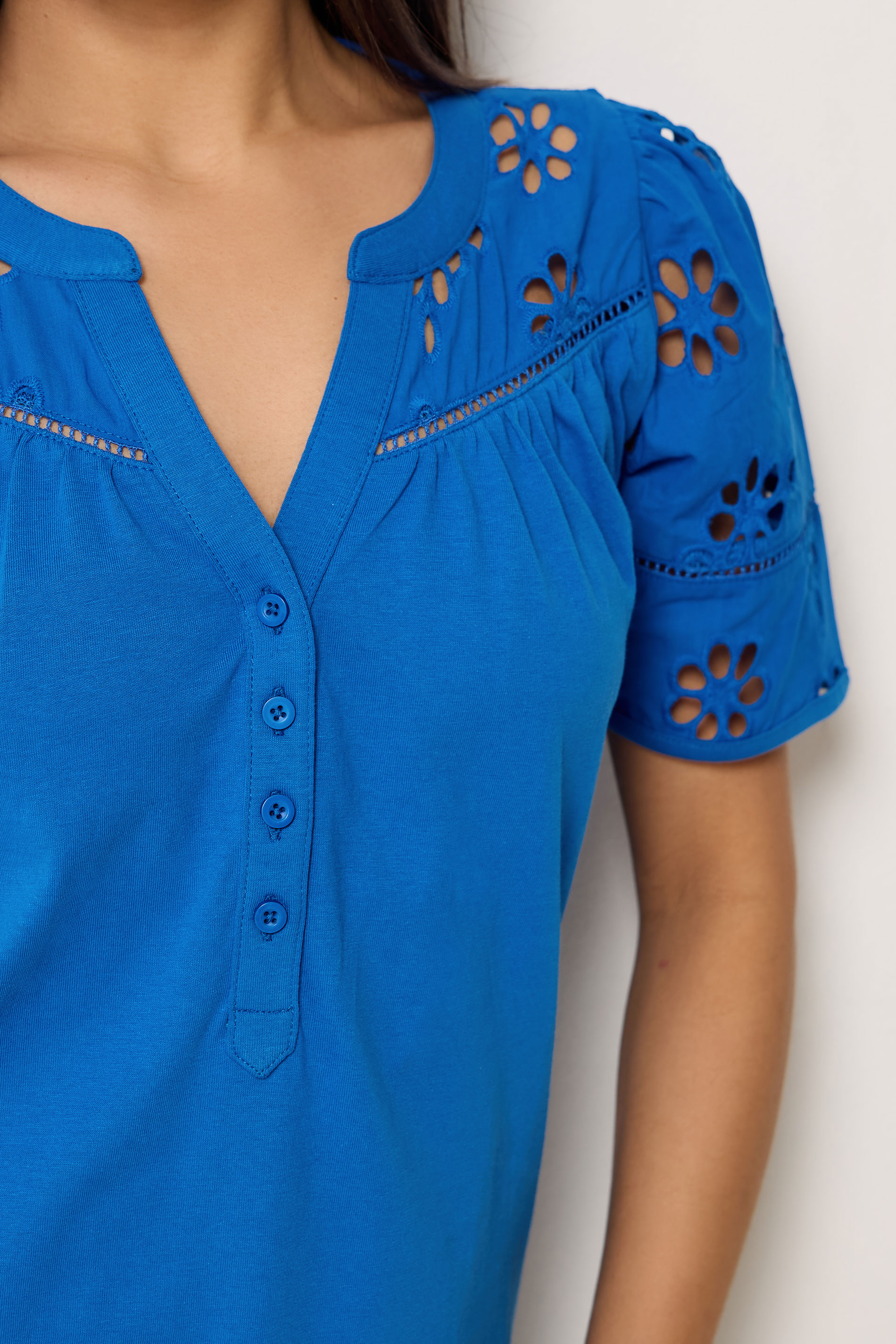 M&Co Petite Cobalt Blue Broderie Cotton T-Shirt | M&Co 4