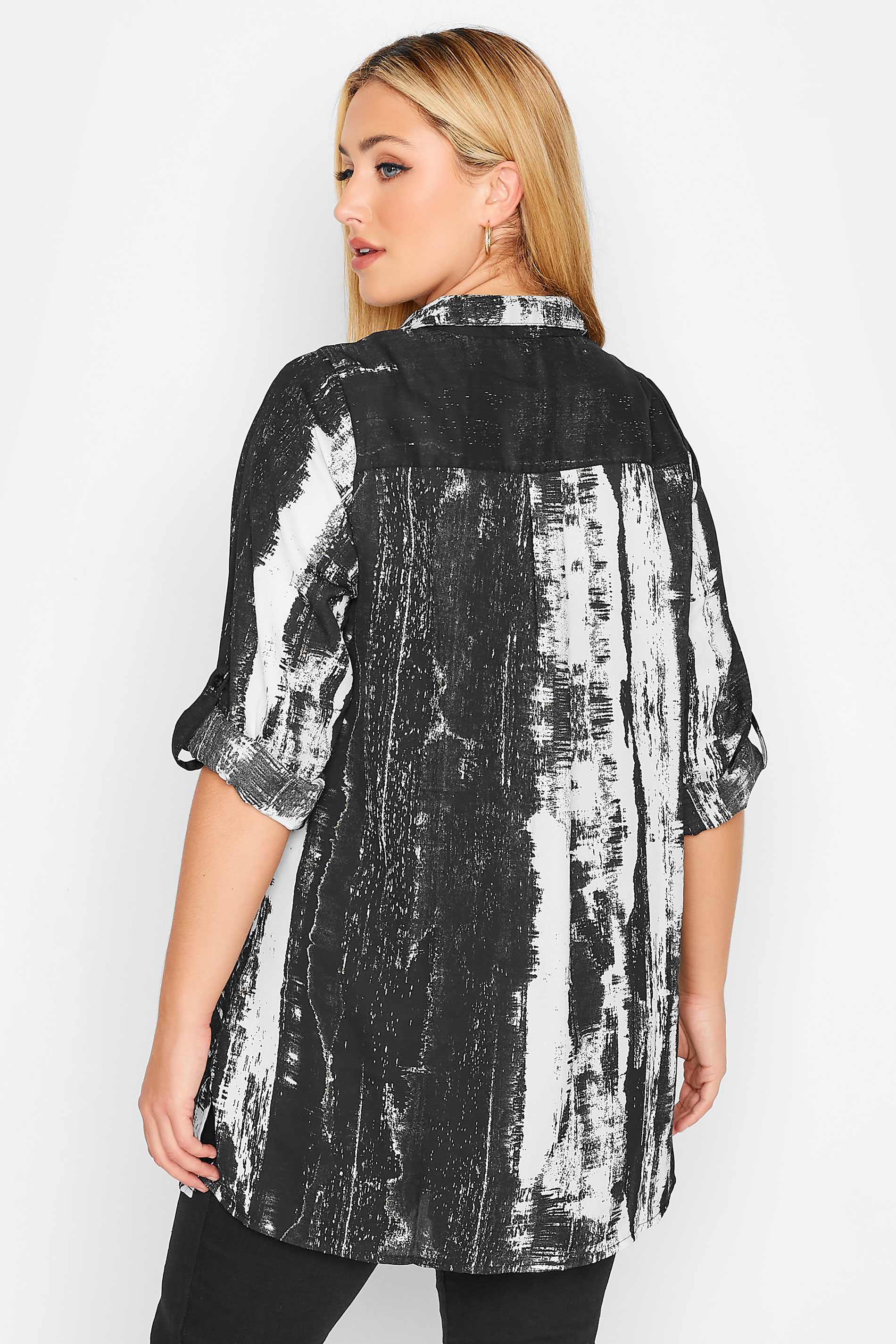 Plus Size Black Abstract Print Boyfriend Shirt | Yours Clothing 3