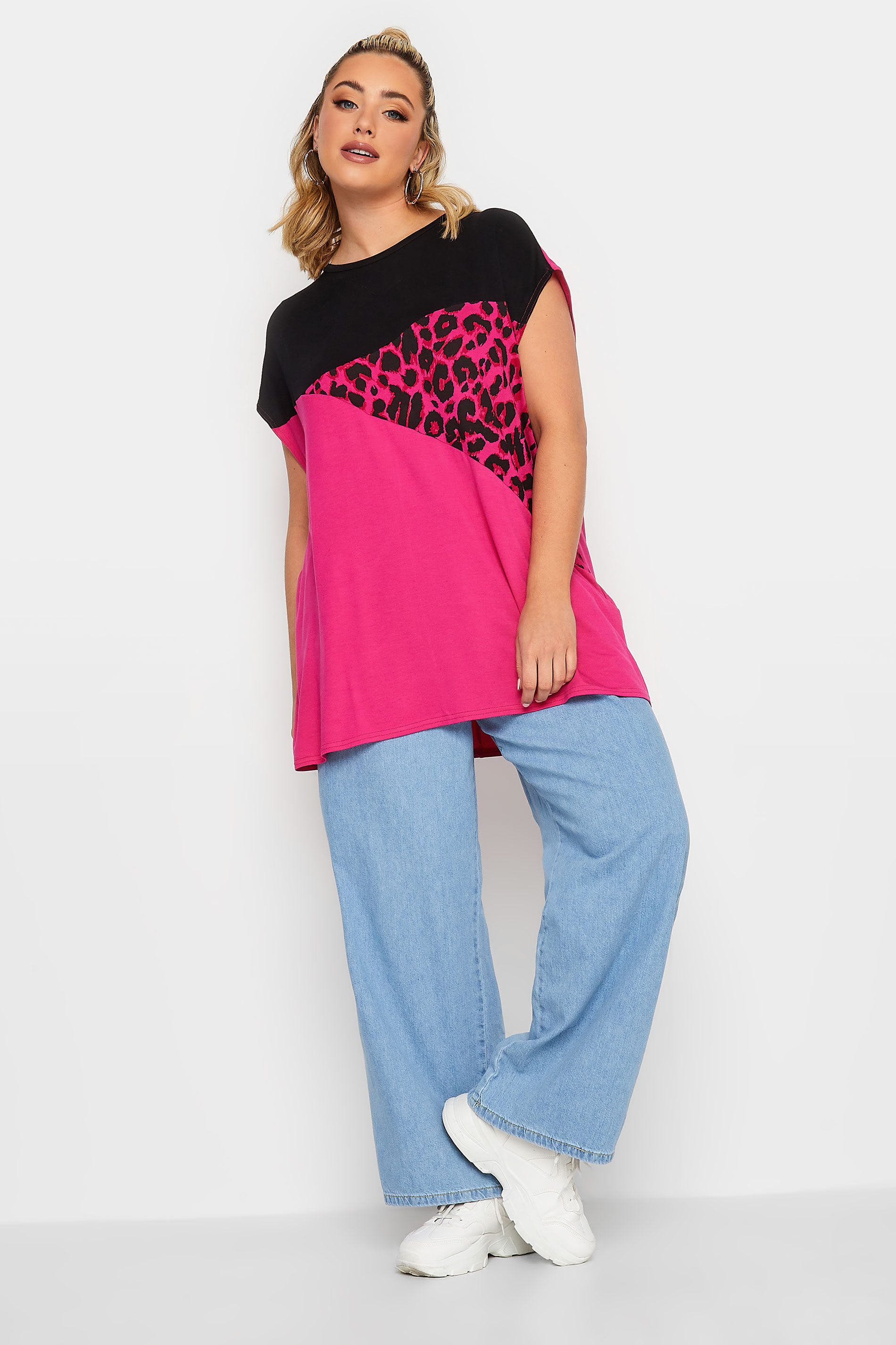 LIMITED COLLECTION Plus Size Hot Pink Leopard Print Colour Block T-Shirt | Yours Clothing 3