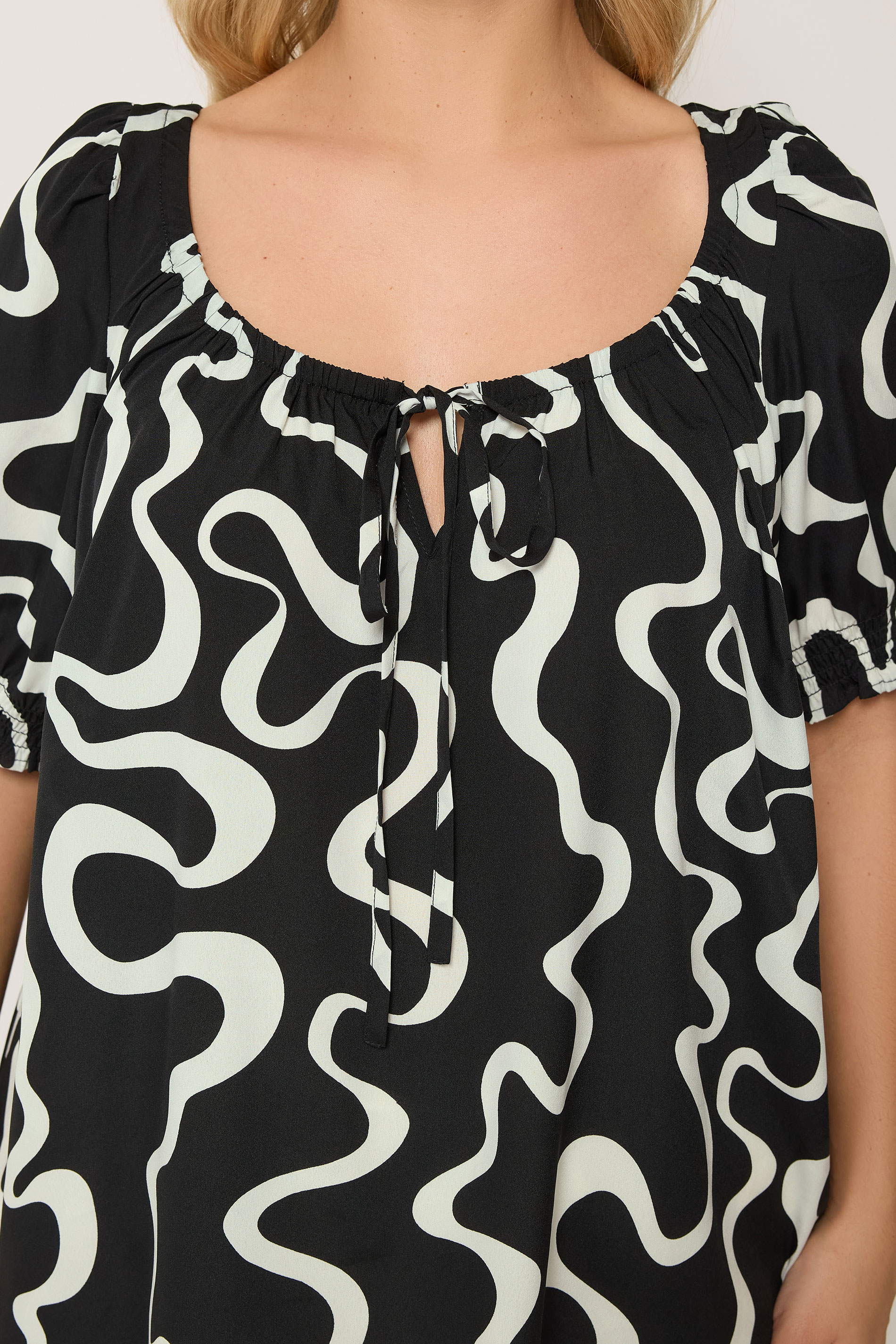 YOURS Plus Size Black Abstract Print Tie Front Blouse | Yours Clothing 4