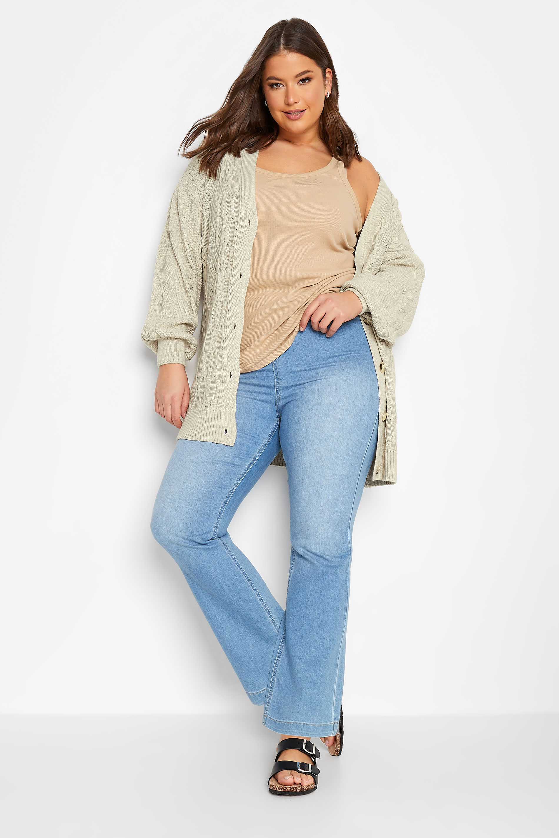 YOURS Plus Size Nude Beige Knitted Button Through Cardigan | Yours Clothing 2
