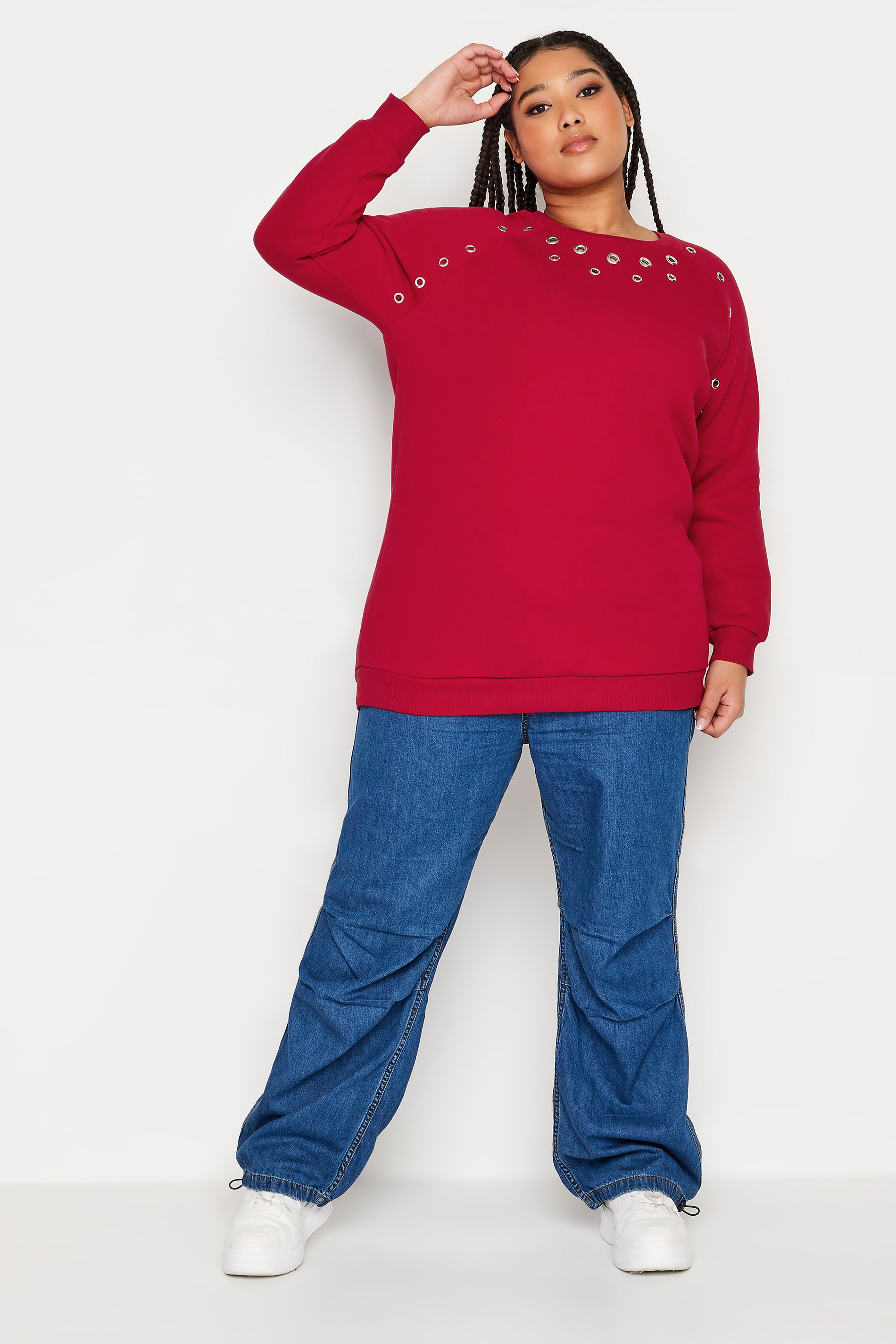 YOURS Curve Red Eyelet Detail Sweatshirt | Yours Clothing 2