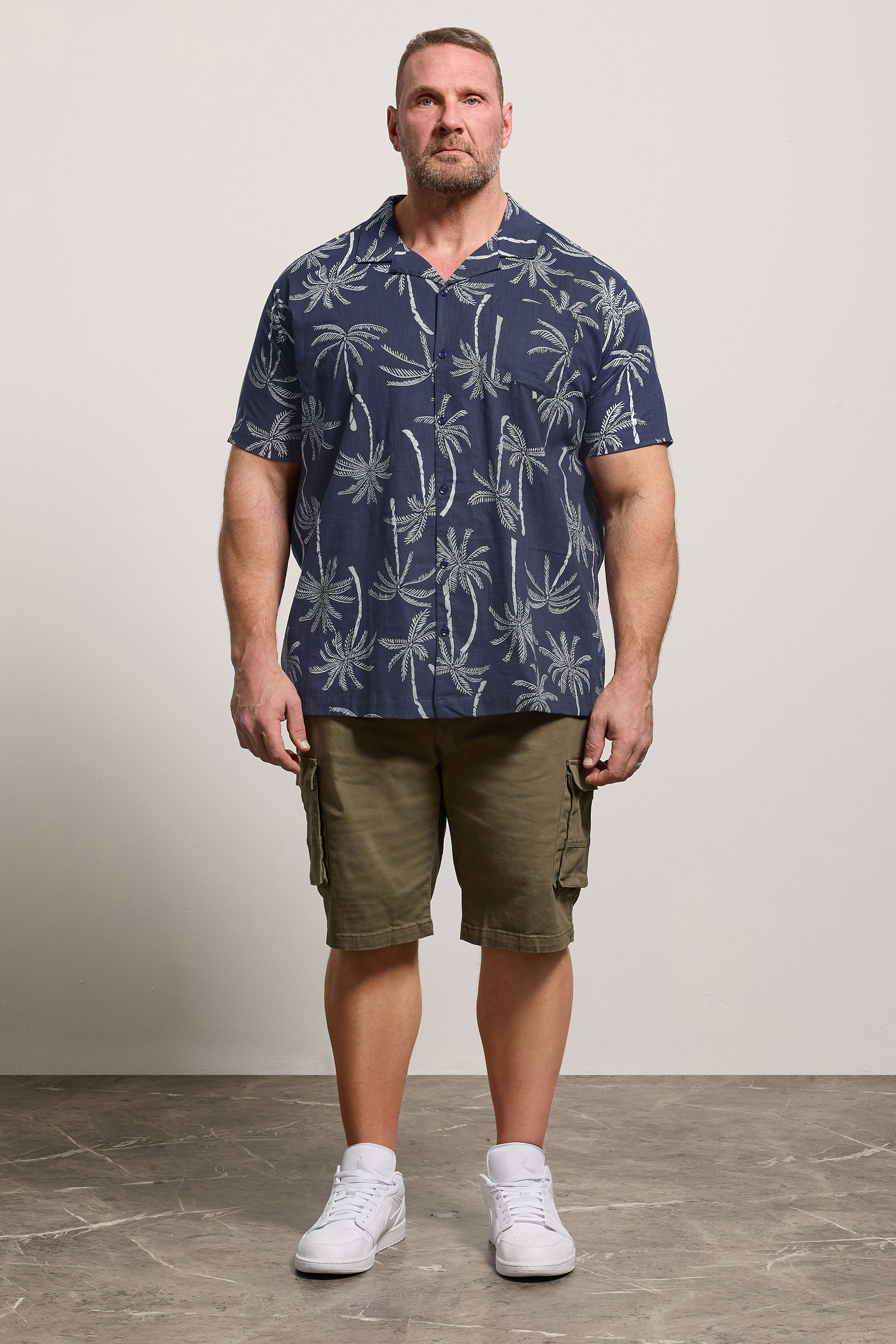 BadRhino Big & Tall Navy Blue Palm Tree Print Short Sleeve Shirt | BadRhino 2
