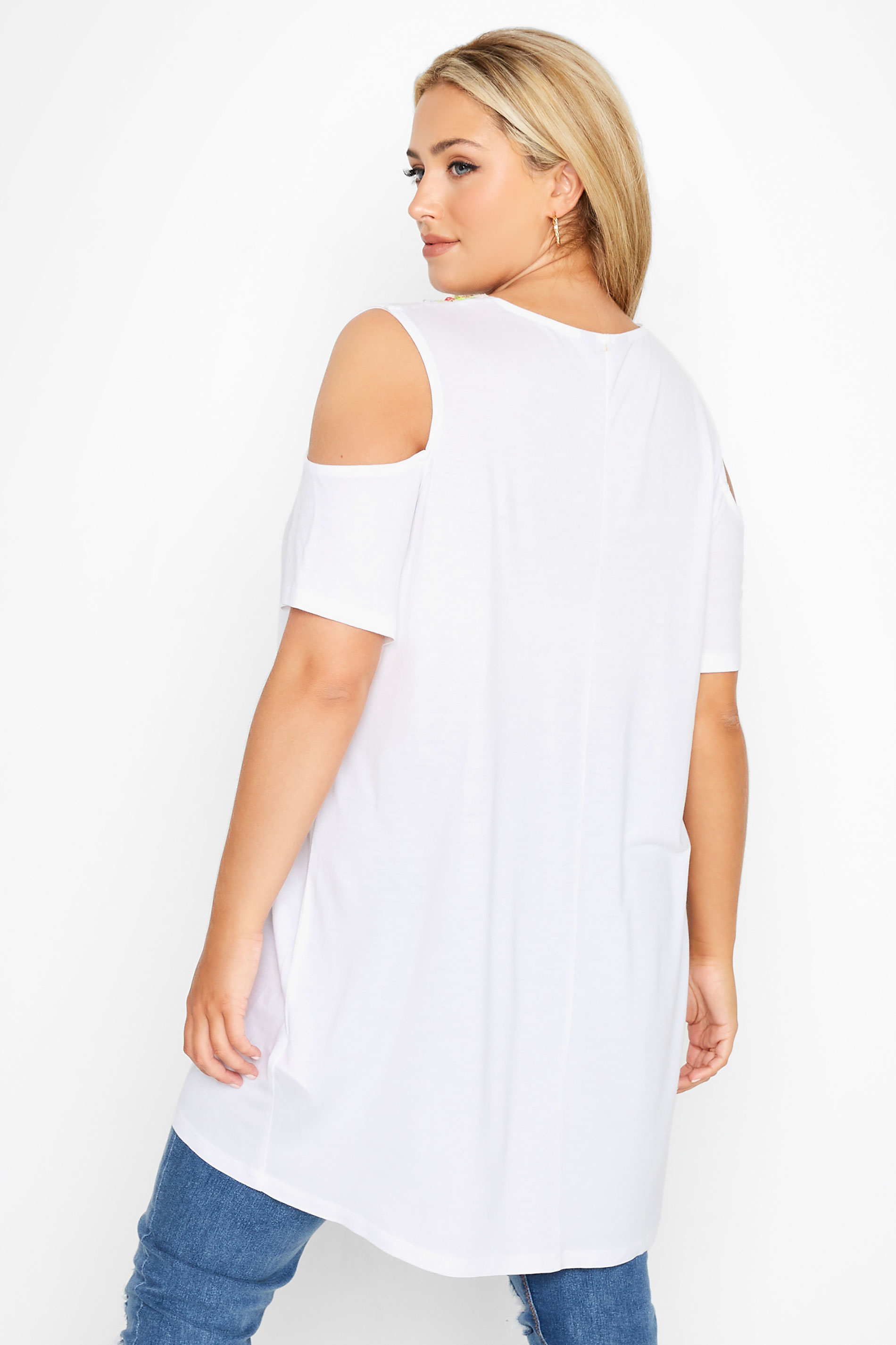 Plus Size White Crochet Neckline Cold Shoulder Top | Yours Clothing 3