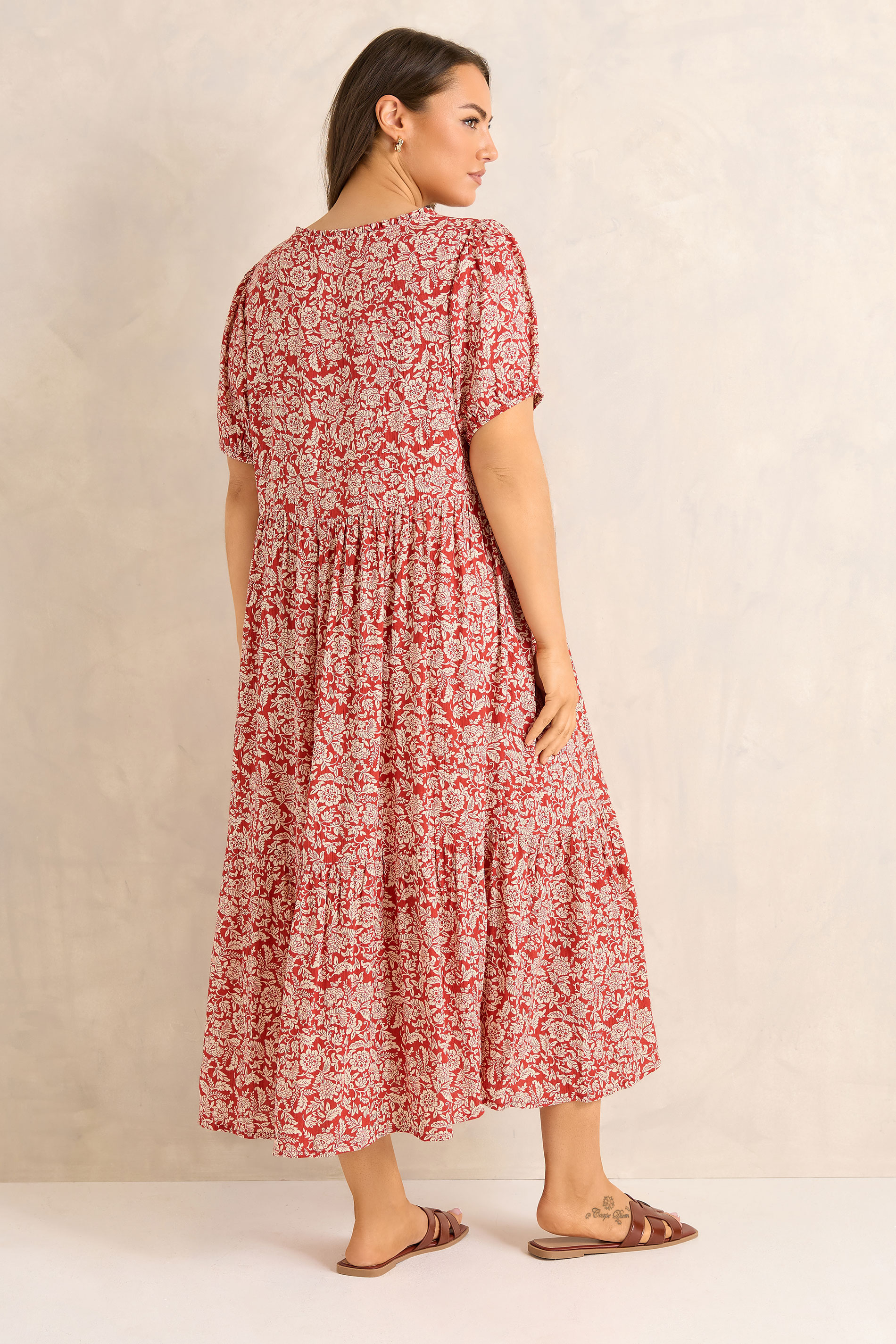 EVANS Plus Size Orange Ditsy Tie Neck Dress | Evans 4