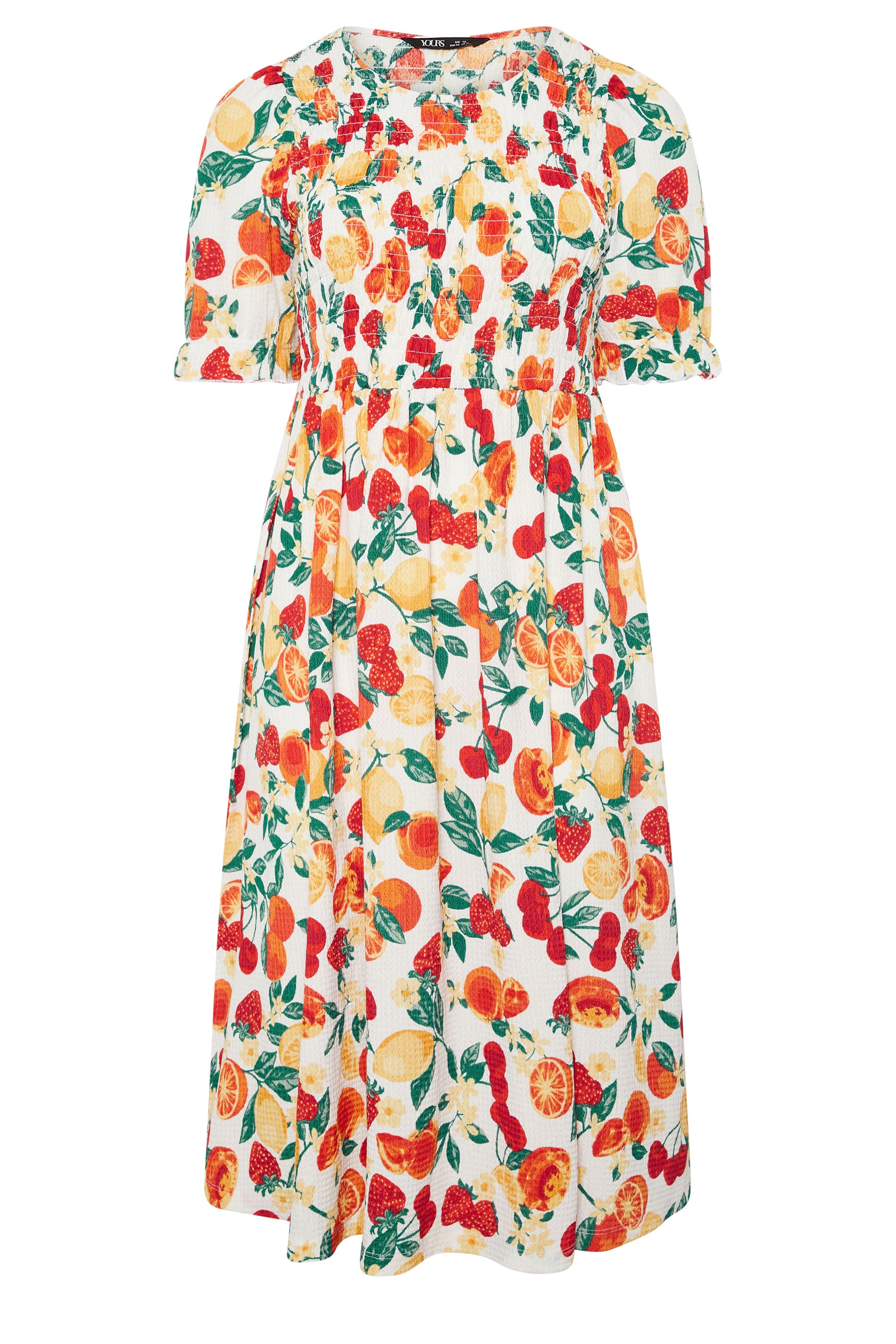 YOURS Plus Size Orange Shirred Fruit Print Dress | Yours Clothing 5