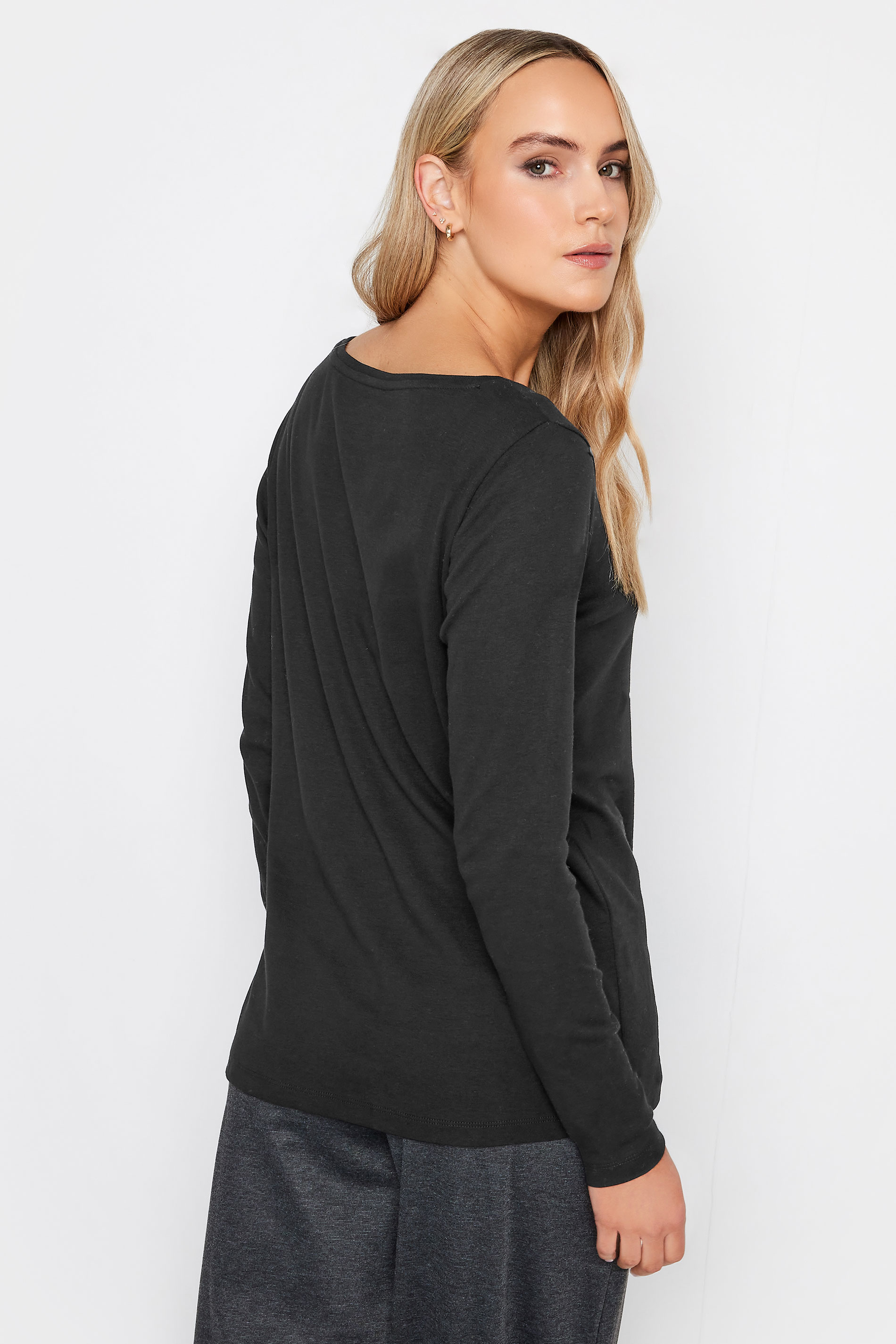LTS Tall Women's Black Crew Neck Long Sleeve Cotton T-Shirt | Long Tall Sally 3