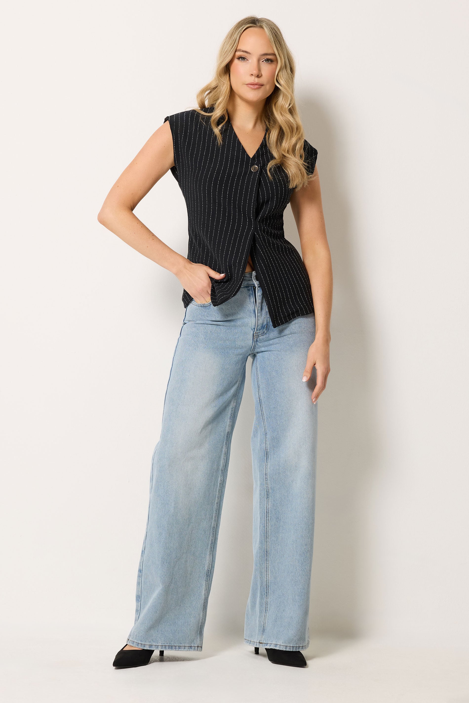 LTS Tall Women's Black Pinstripe Button Top | Long Tall Sally 1