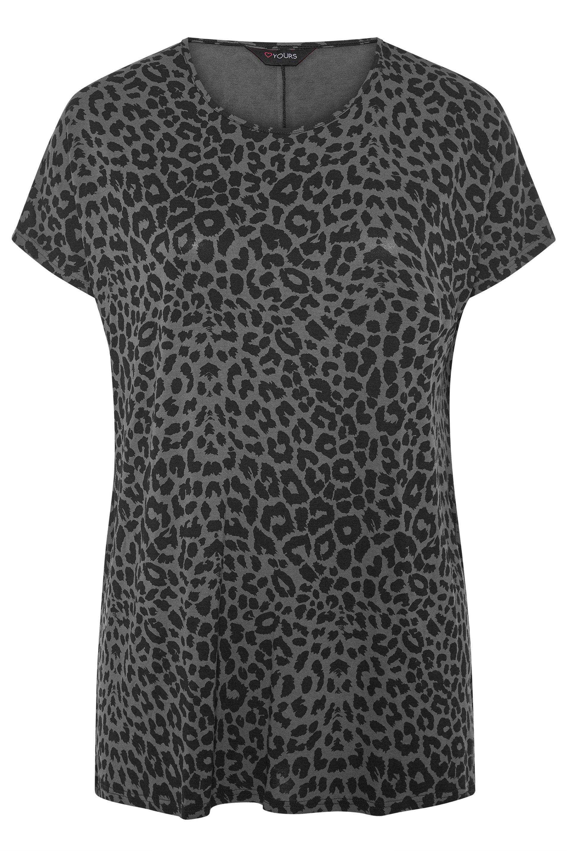 Grey Leopard Print Dipped Hem T-Shirt | Yours Clothing