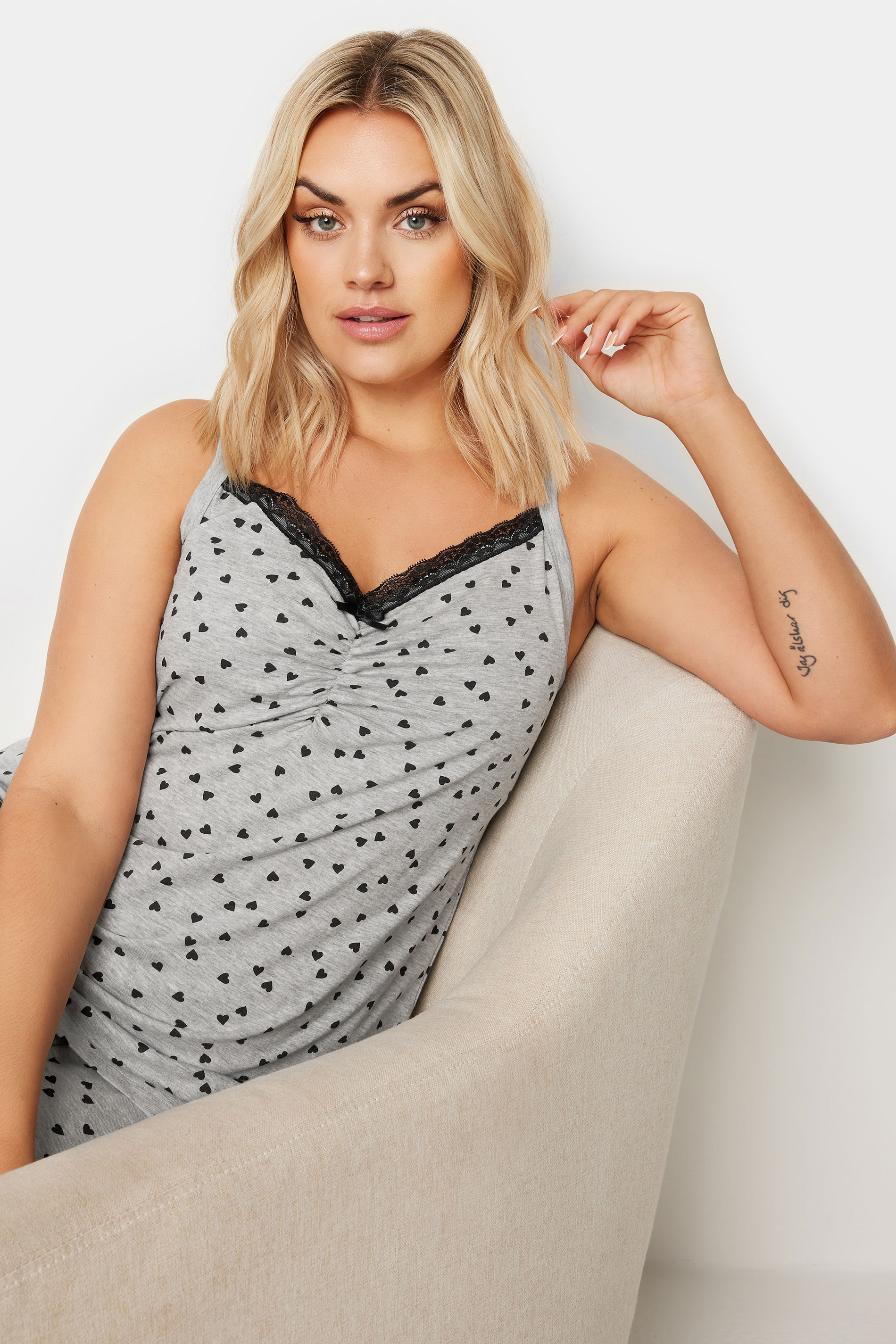 YOURS Curve Grey Heart Print Cami Pyjama Set | Yours Clothing 2