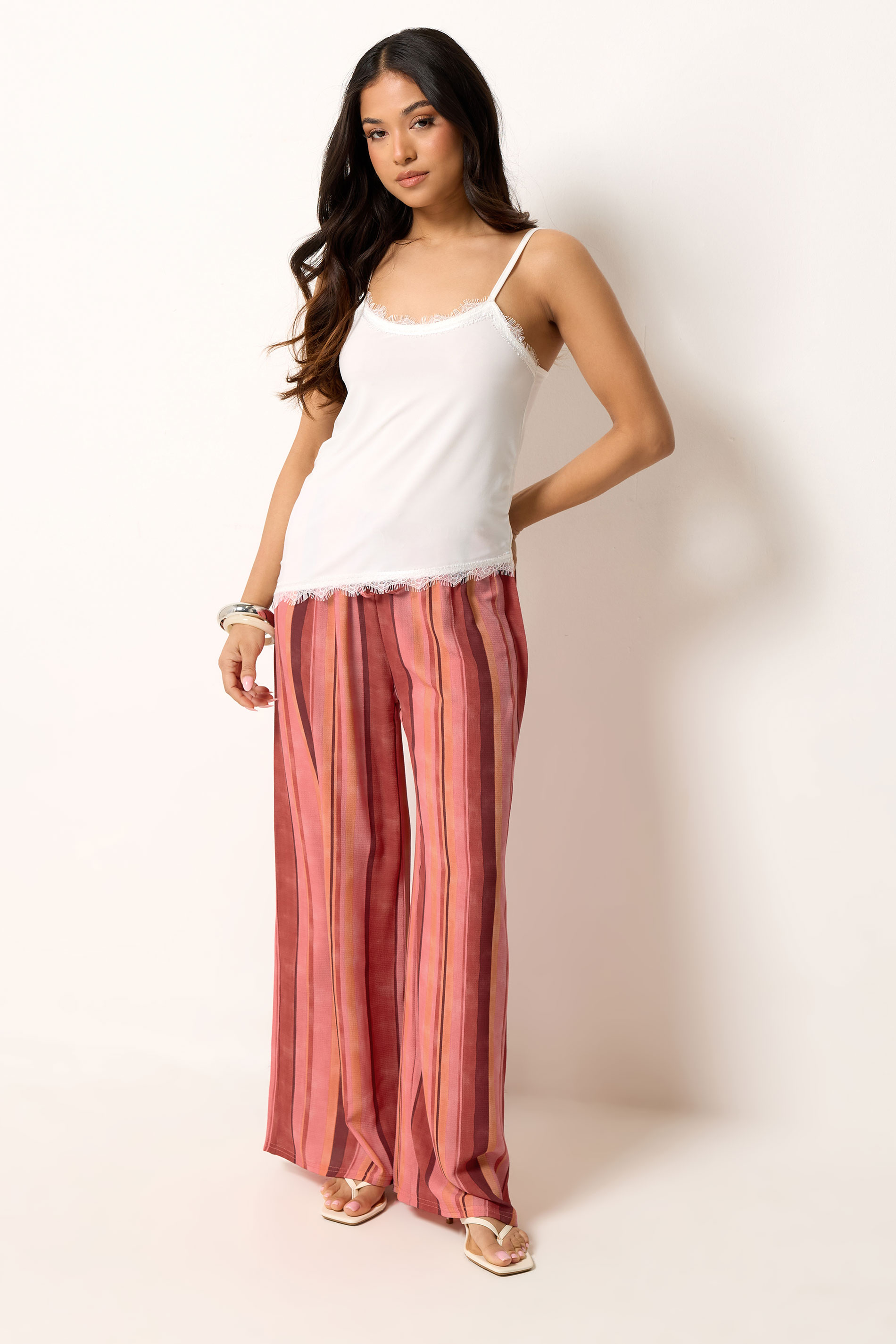 PixieGirl Petite Red Striped Wide Leg Trousers | PixieGirl 3