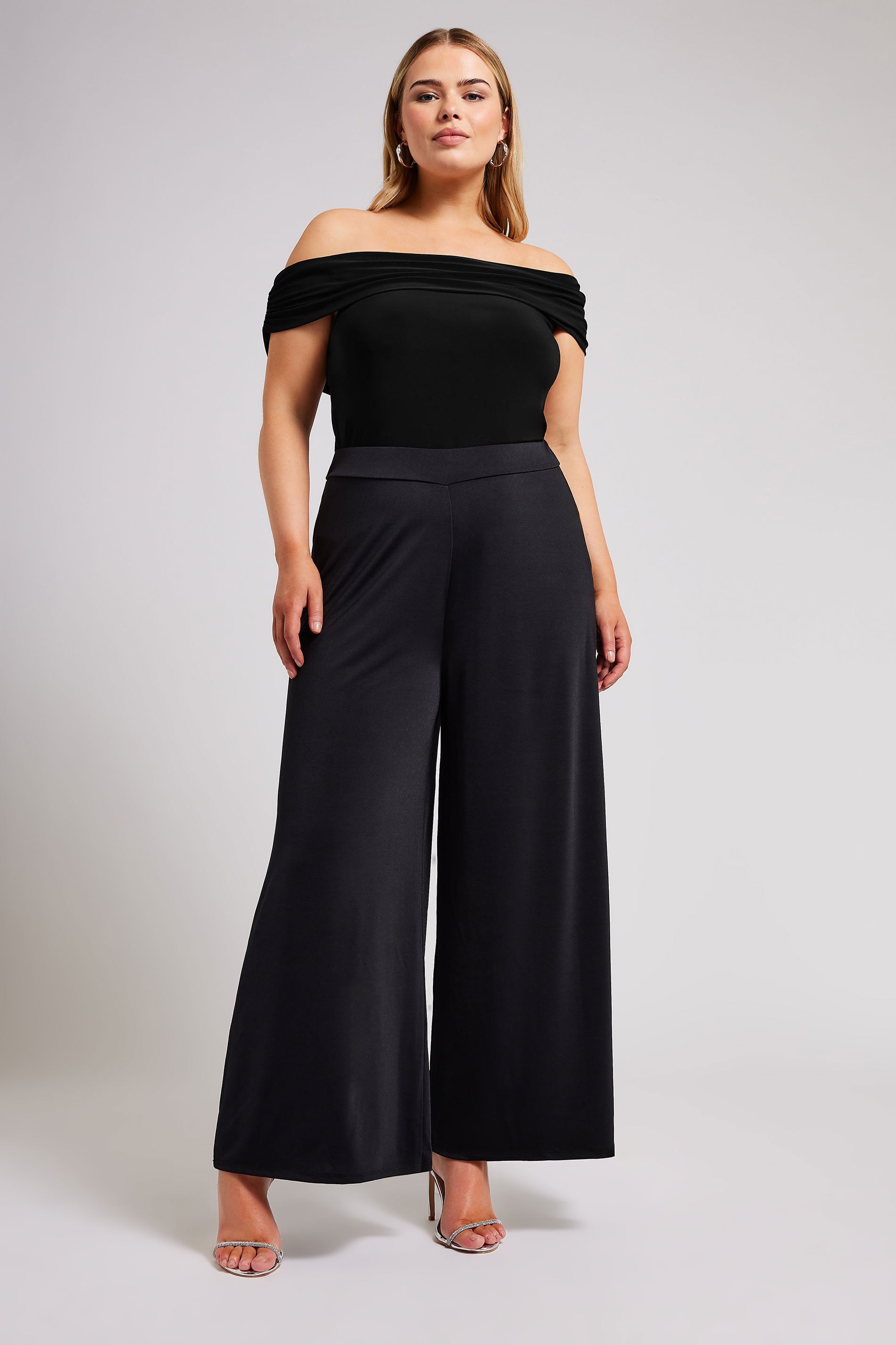 YOURS LONDON Plus Size Black Ruched Bardot Bodysuit | Yours Clothign 2